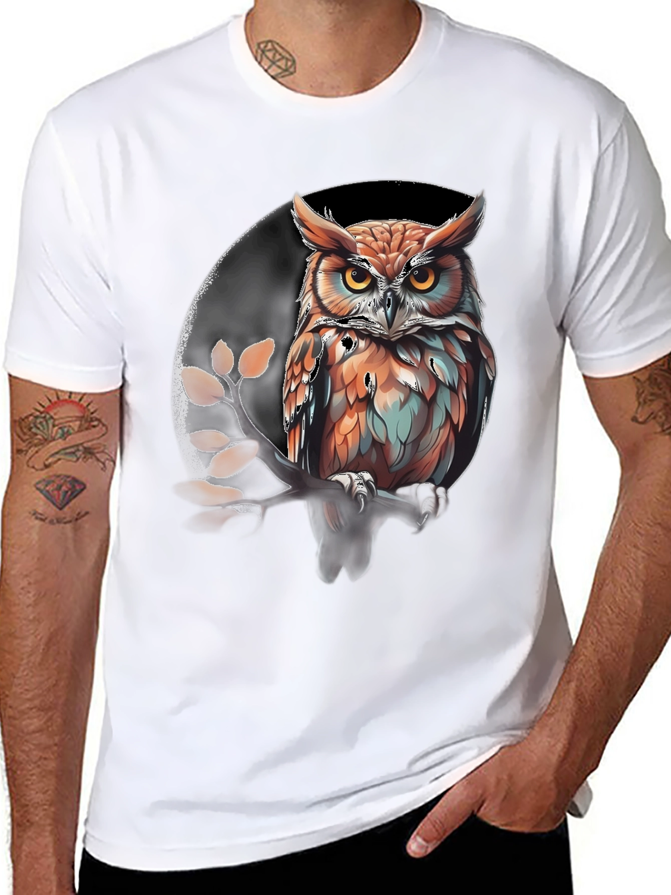Black Owl Graphic Print Tee - Stylish Men's T-Shirt view 8