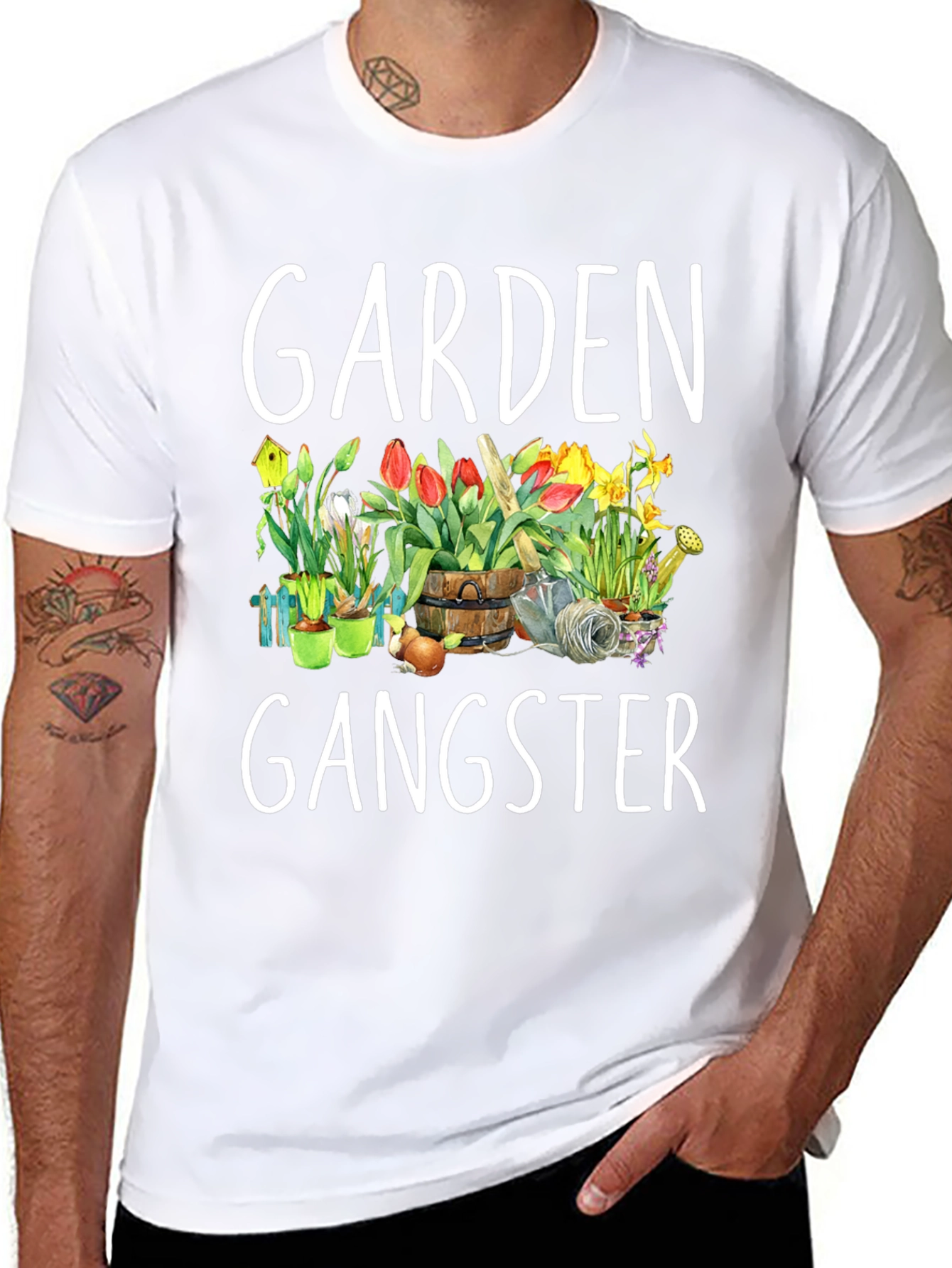 Black Garden Gangster T-Shirt - Floral Design view 8