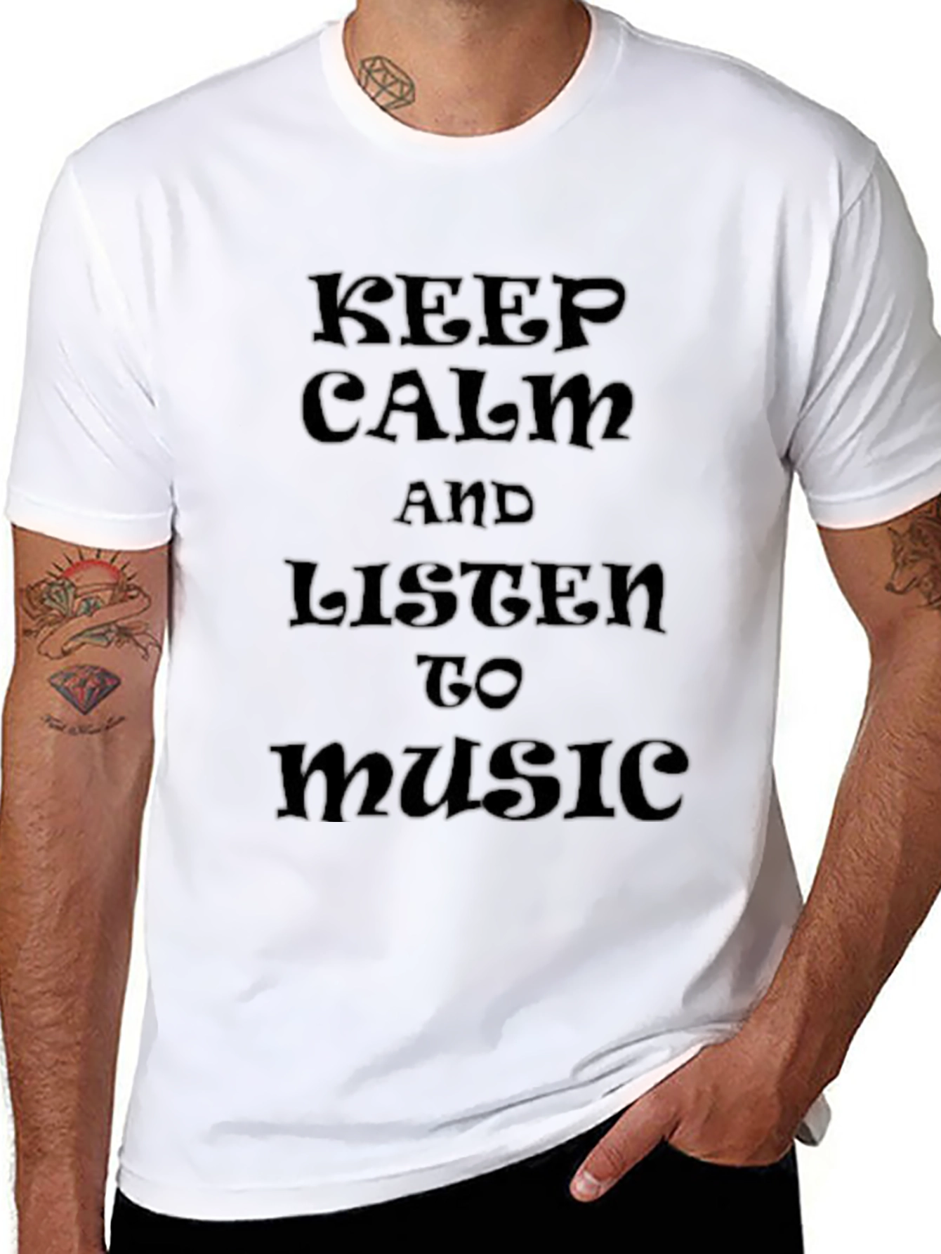 Black Keep Calm Music T-Shirt - Classic Black Tee view 8
