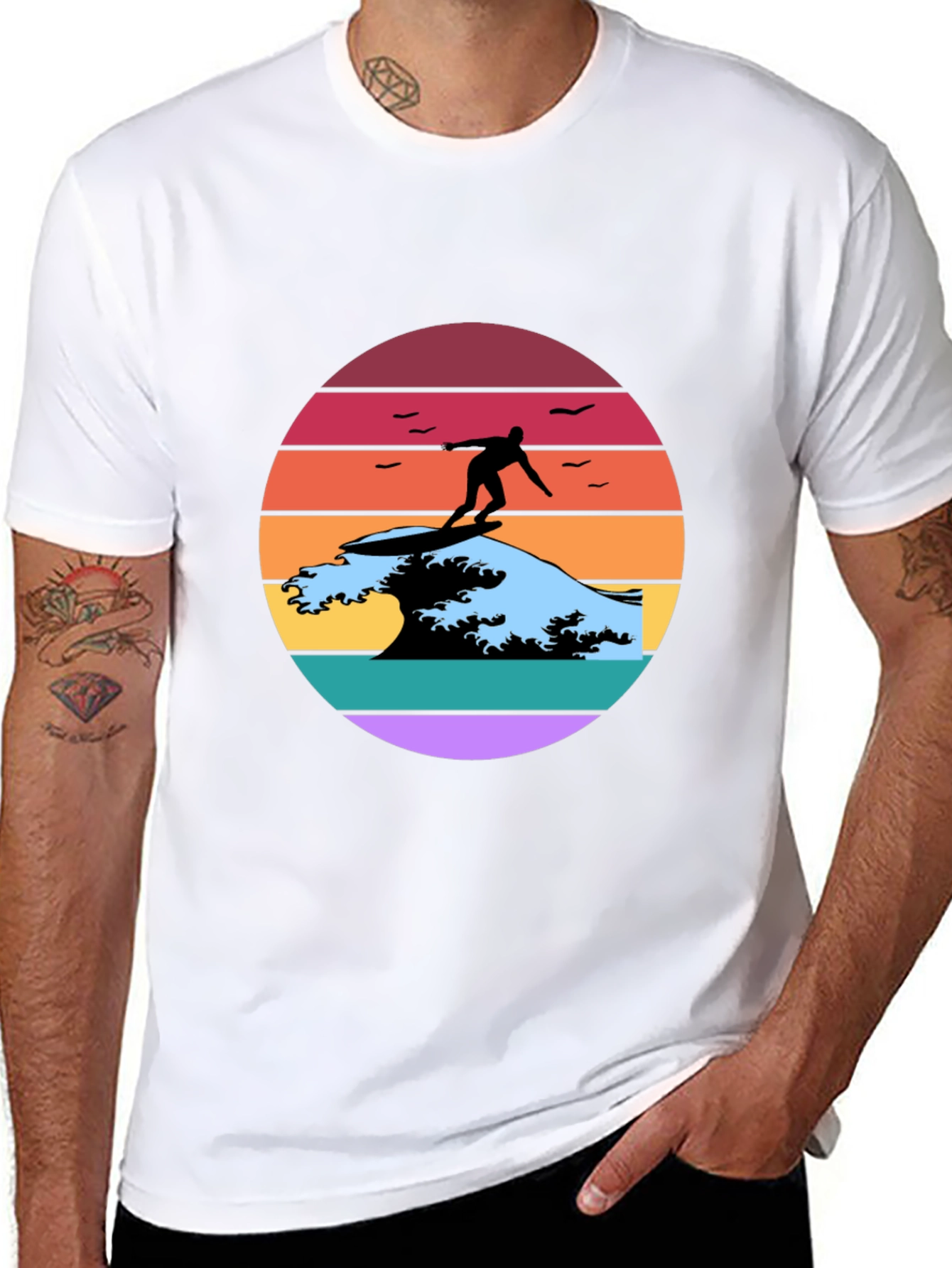 Black Retro Surfer Wave Graphic Tee view 8