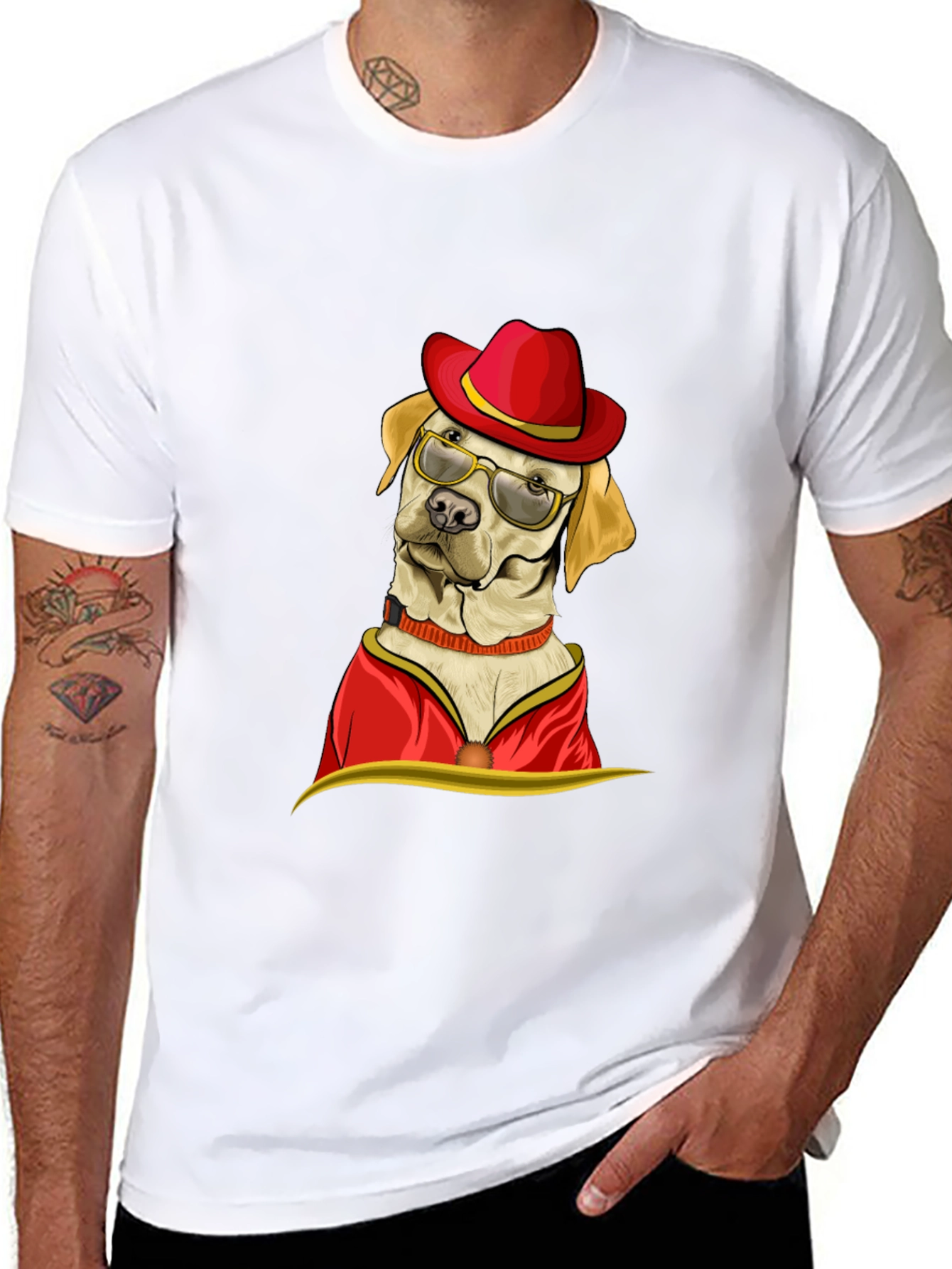 Black Dog with Hat and Glasses T-Shirt view 8