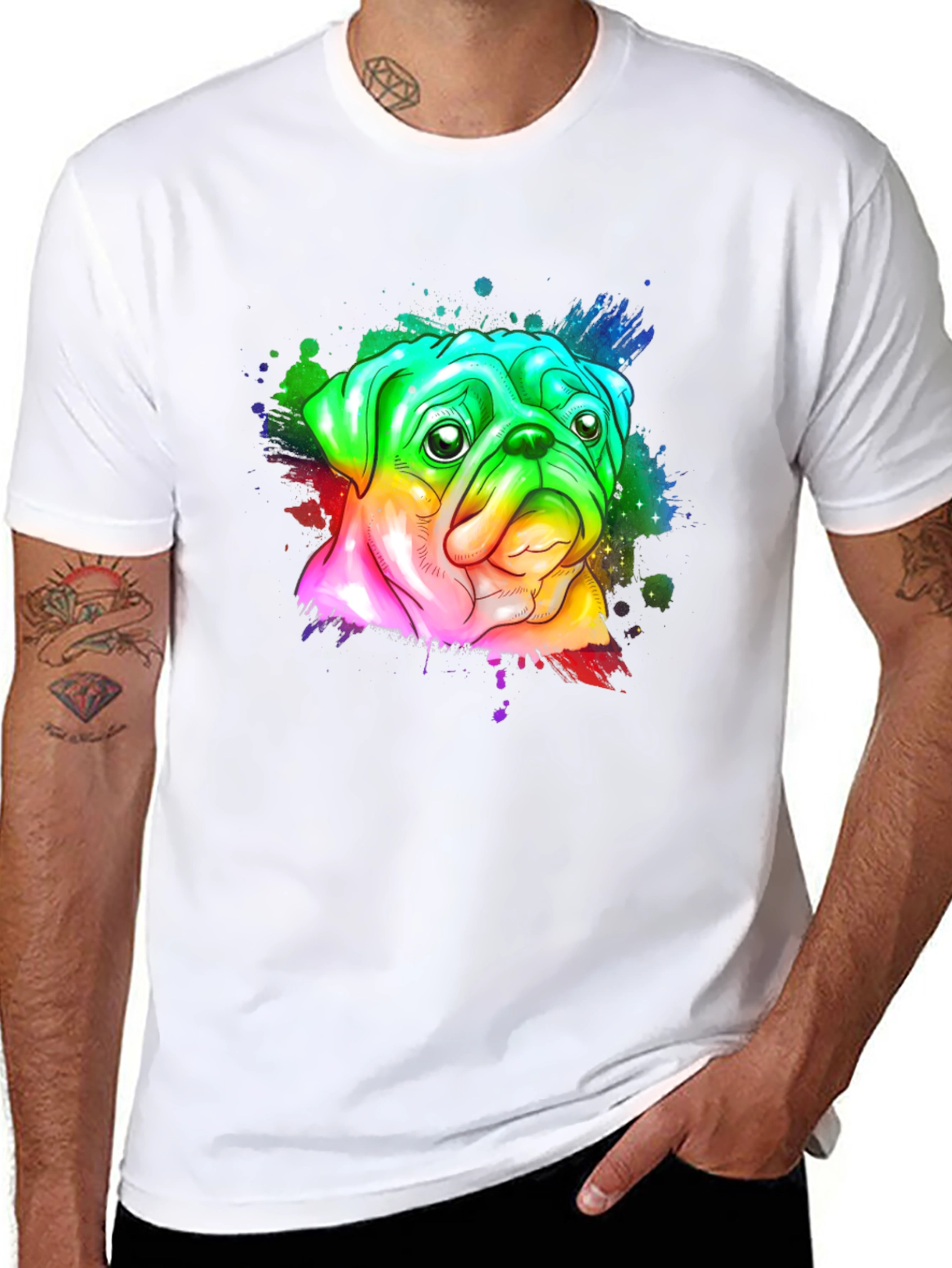 Black Rainbow Pug Graphic Tee - Men's Black T-Shirt view 8