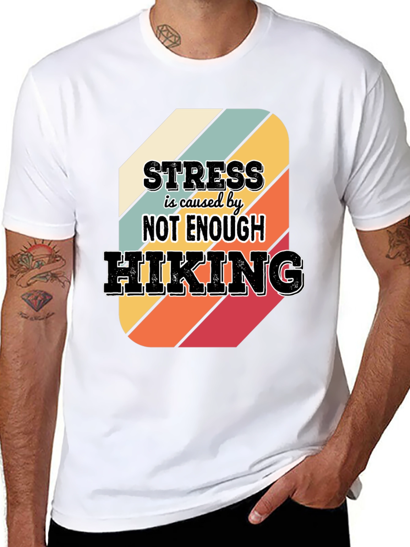 Black Hiking T-Shirt: Stress is Caused by Not Enough Hiking view 8