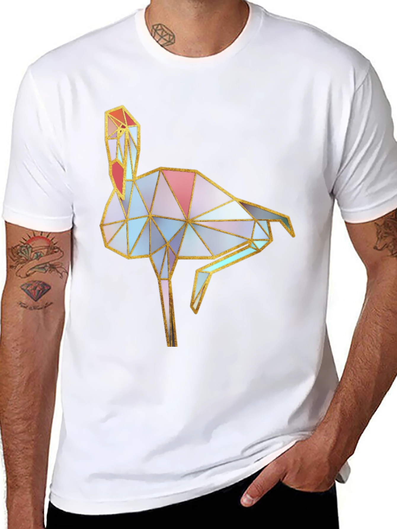 Black Geometric Flamingo Graphic Black T-Shirt view 8