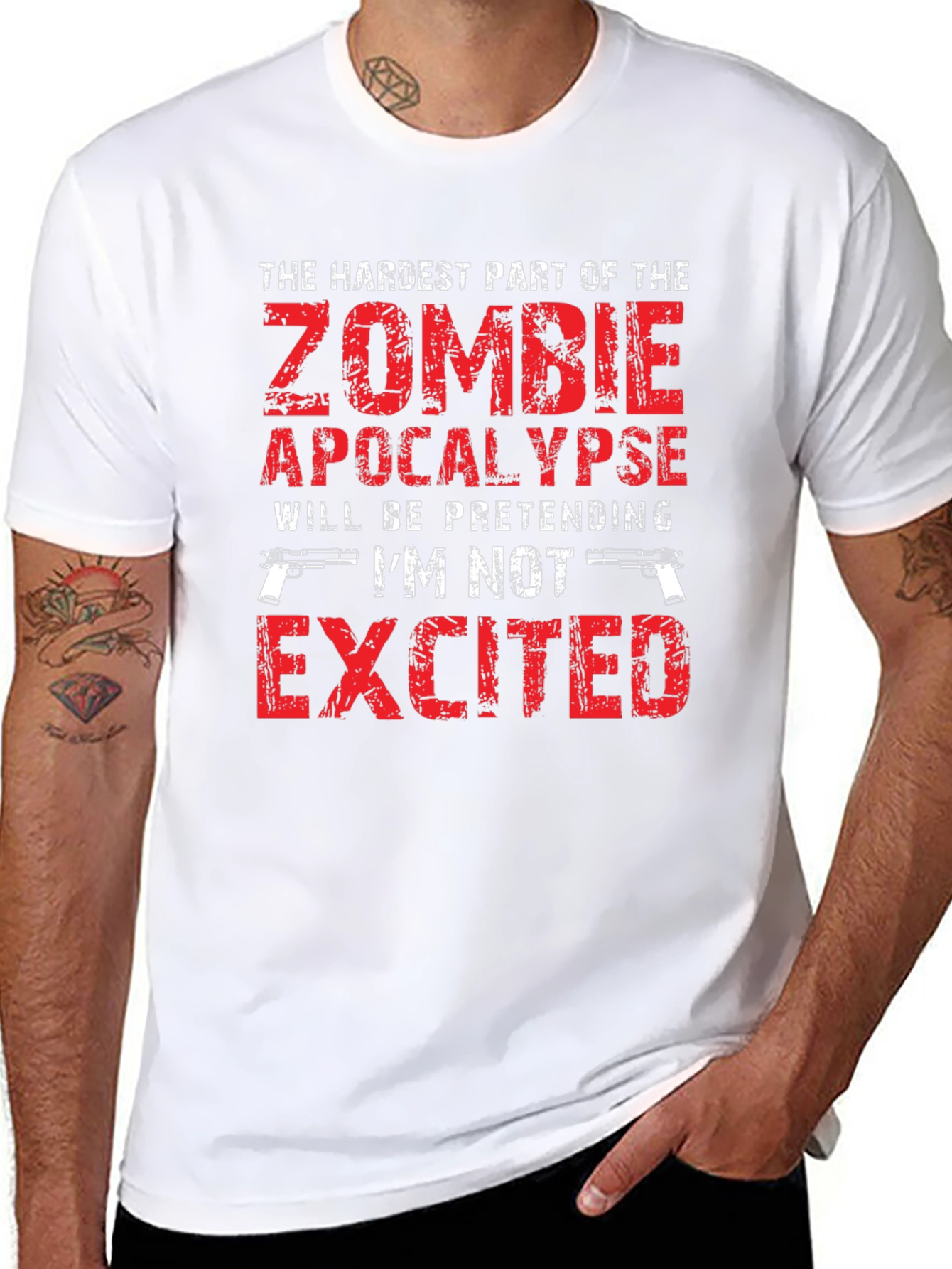 Black Zombie Apocalypse Excited T-Shirt Funny Novelty Tee view 8