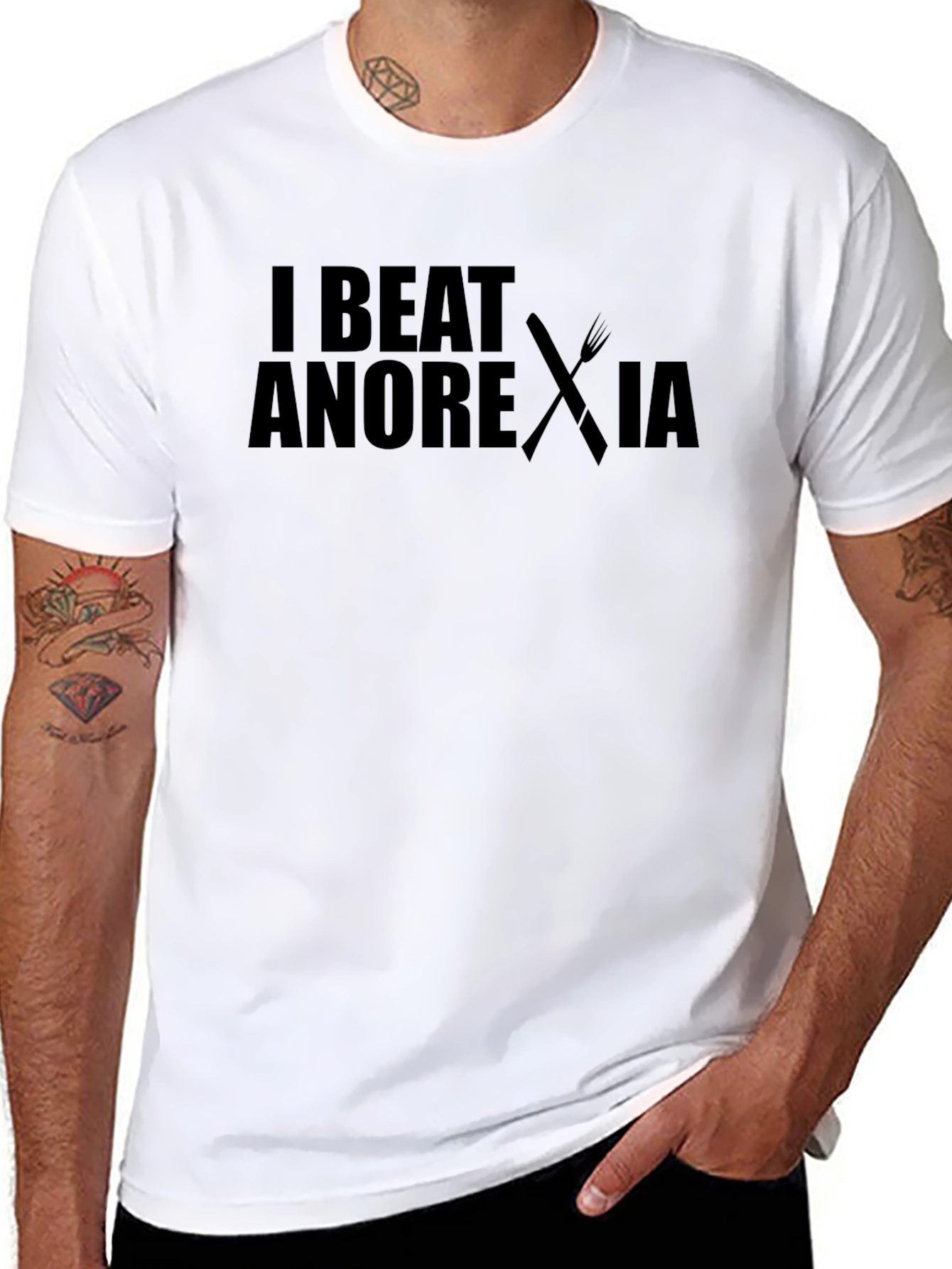 Black I Beat Anorexia Graphic T-Shirt - Unisex view 8