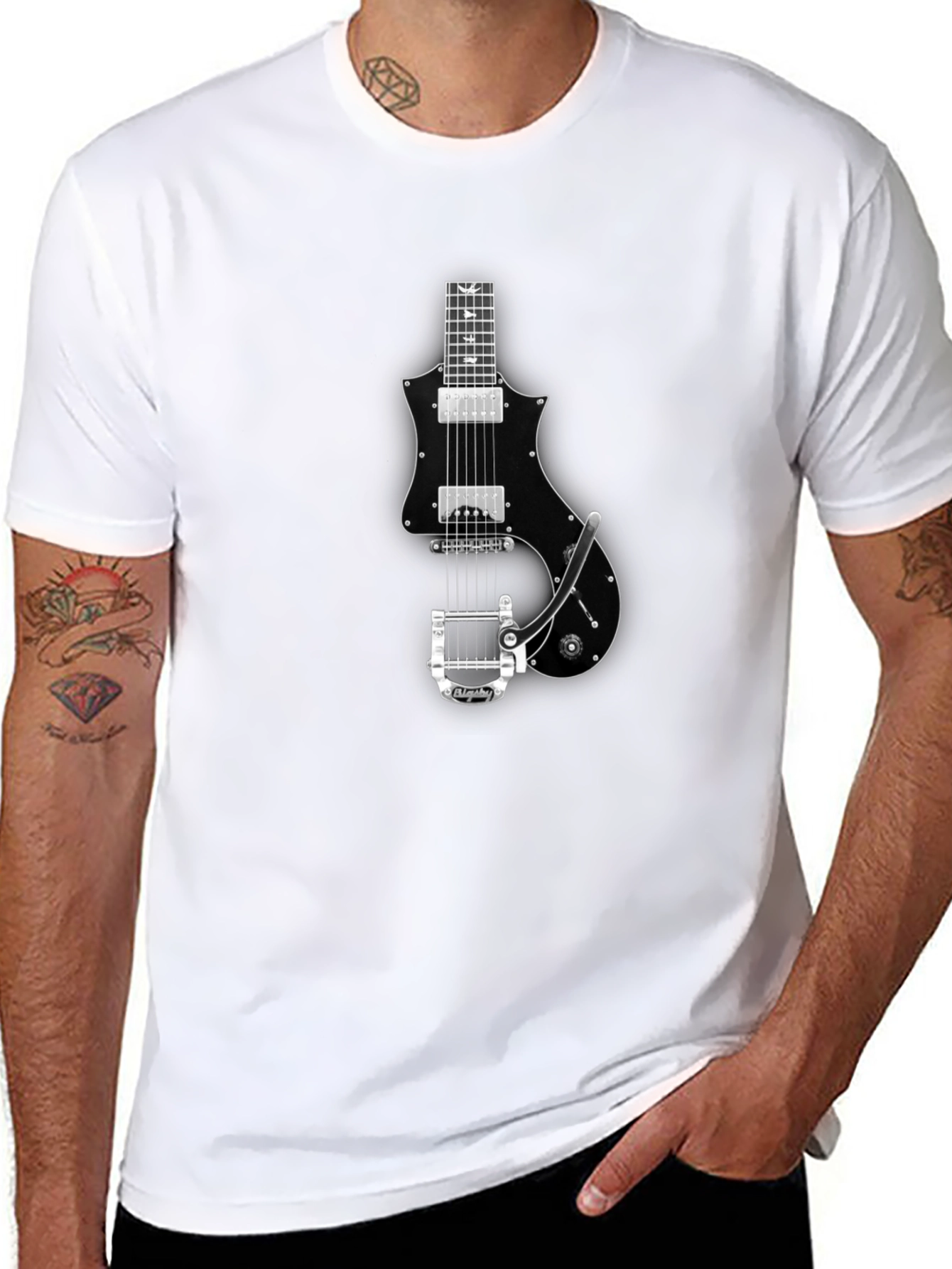 Black Guitar Graphic Tee - Cool Musician T-Shirt view 8