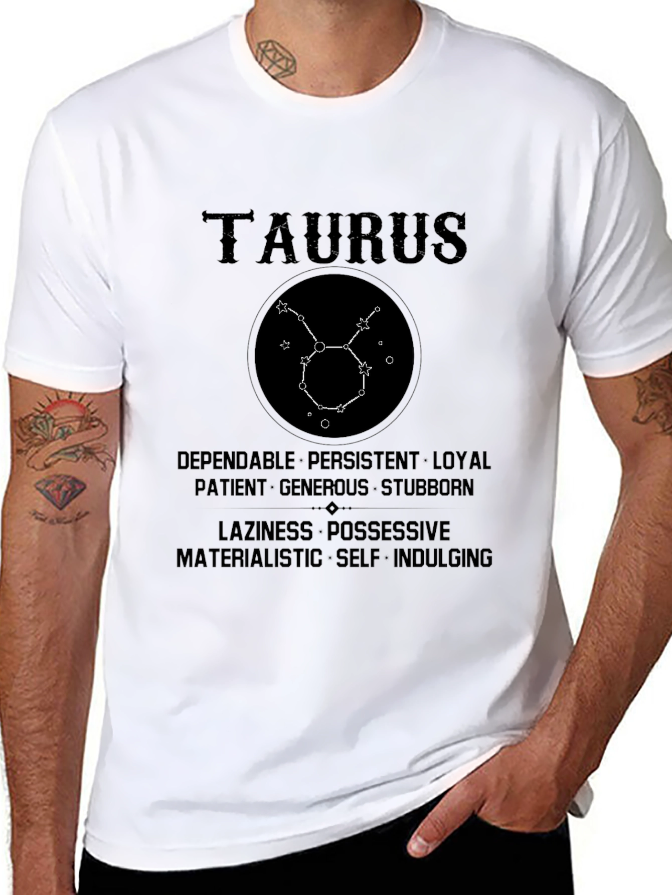 Black Taurus Zodiac Sign Black Graphic T-Shirt view 8