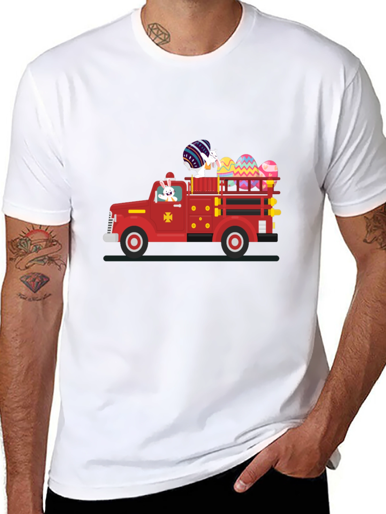 Camiseta Negra con Diseño de Camión de Pascua