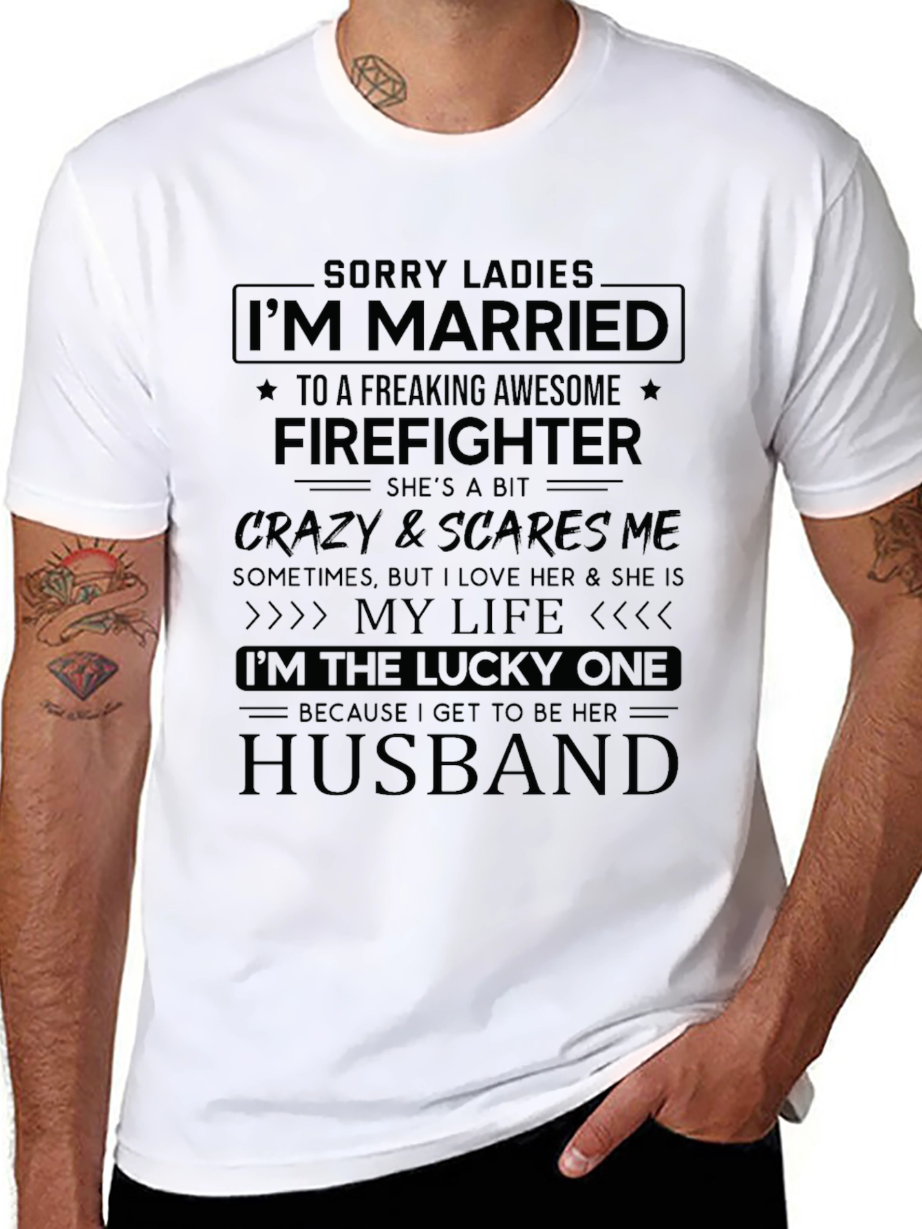 Black Married to a Firefighter Novelty T-Shirt view 8