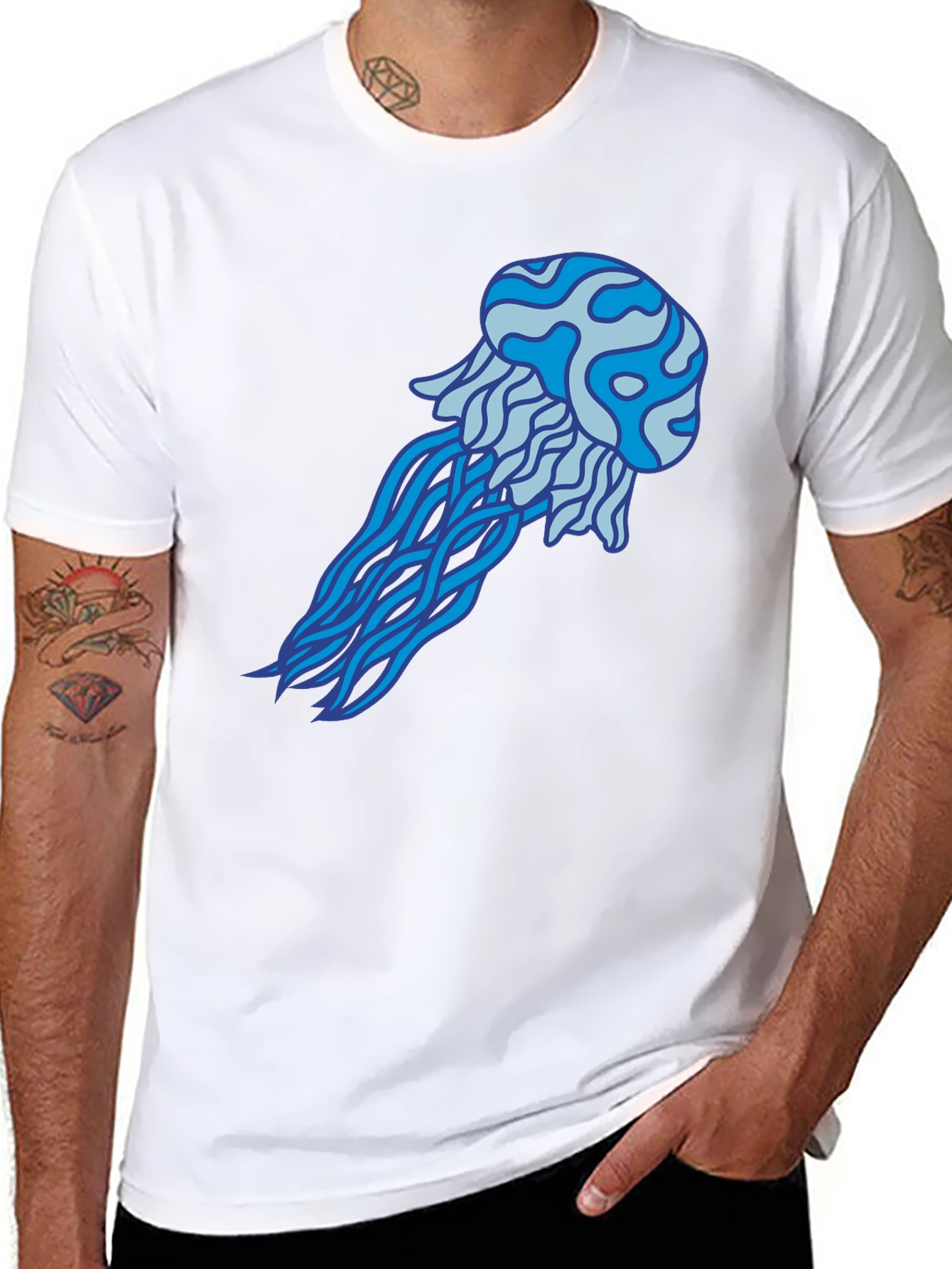 Black Jellyfish Graphic Tee - Black Cotton T-Shirt view 8