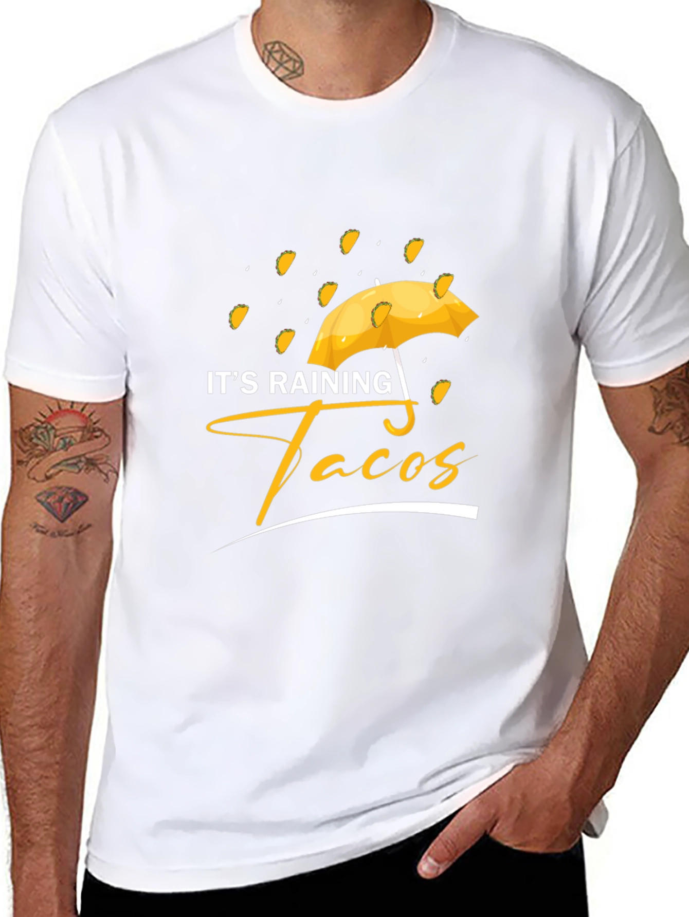 Black It's Raining Tacos Black Graphic T-Shirt view 8