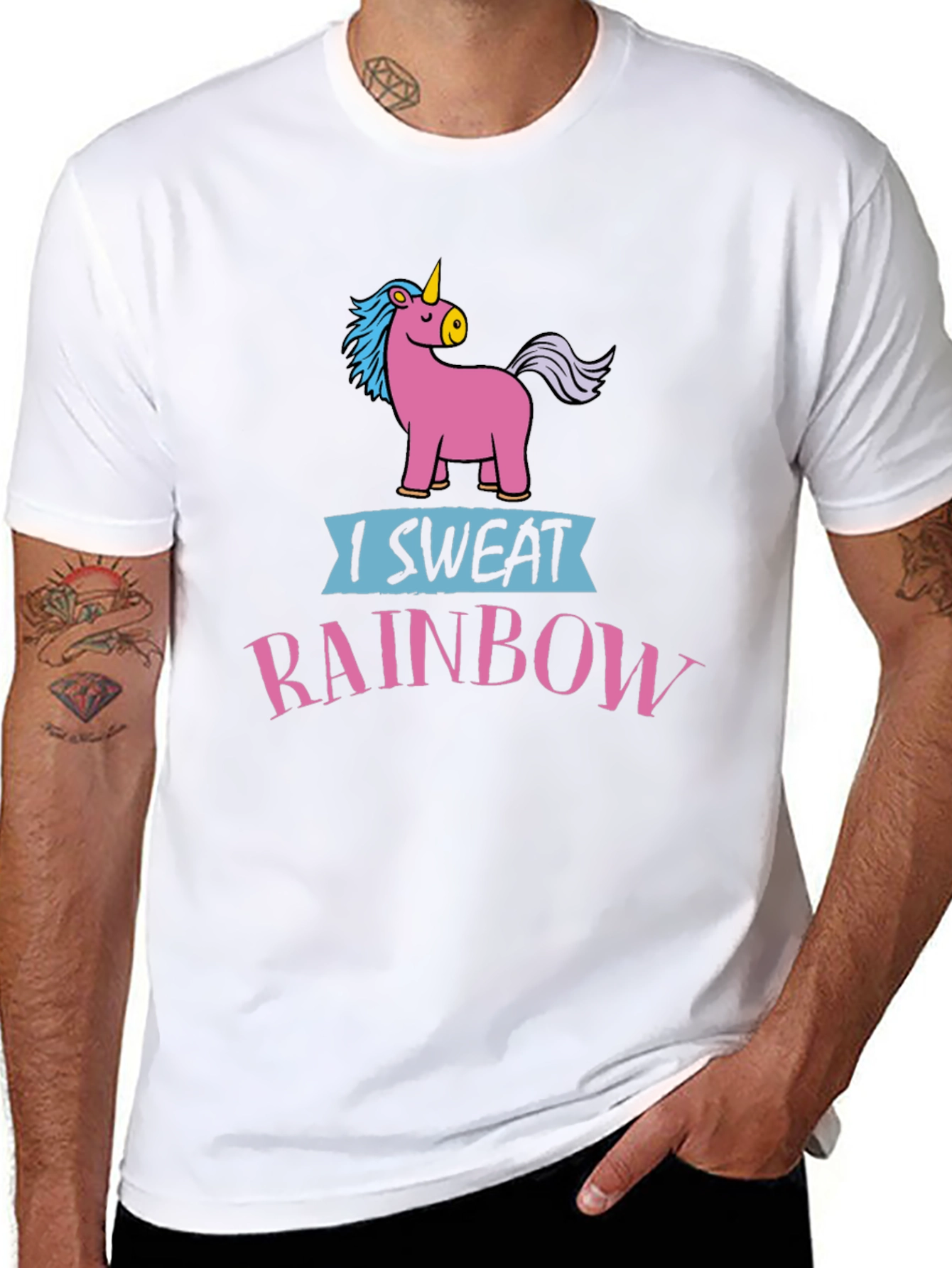 Black I Sweat Rainbows Unicorn T-Shirt Black Cotton view 8