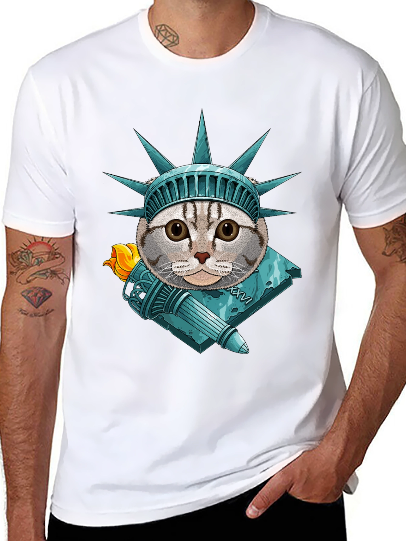 Black Liberty Cat Graphic T-Shirt view 8