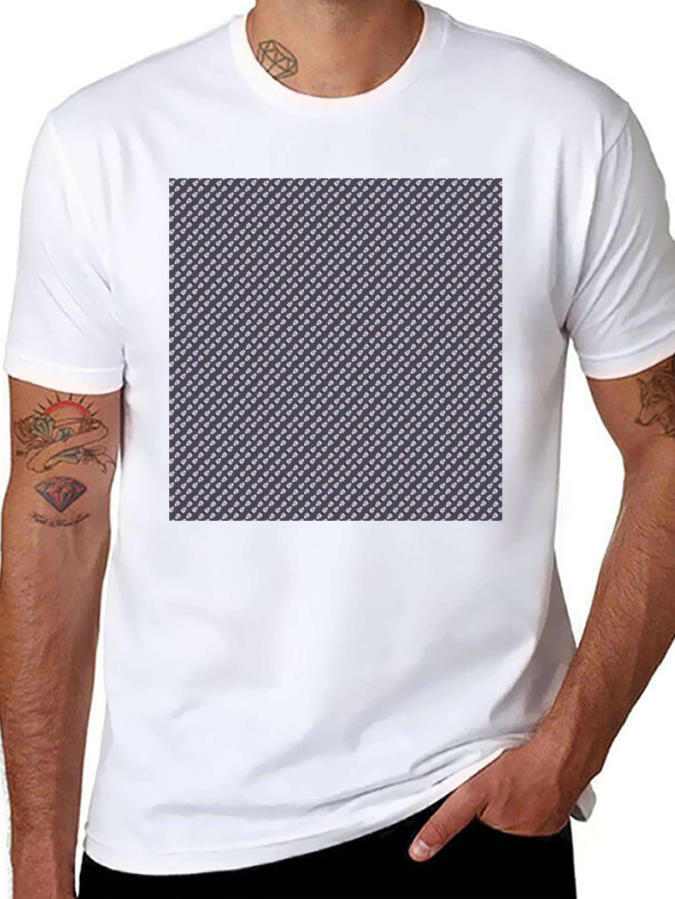Black Patterned Print Crew Neck T-Shirt view 8