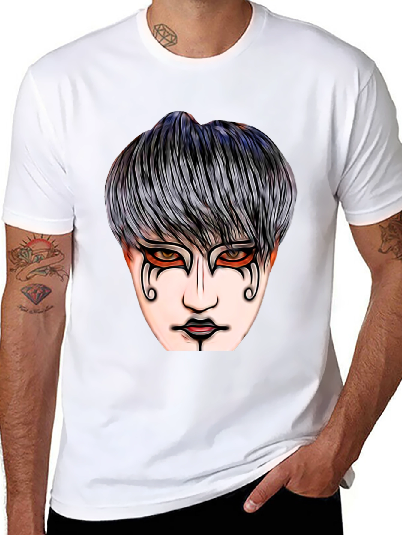 Black Graphic Print T-Shirt with Mysterious Face Design view 8