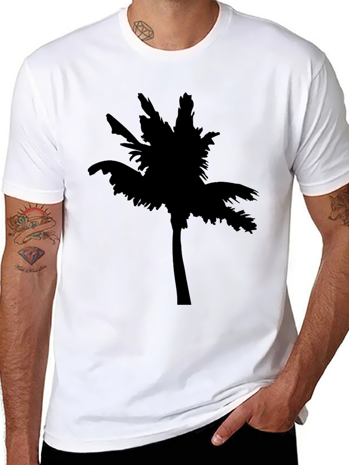 Black Men's Black Palm Tree Graphic T-Shirt view 8