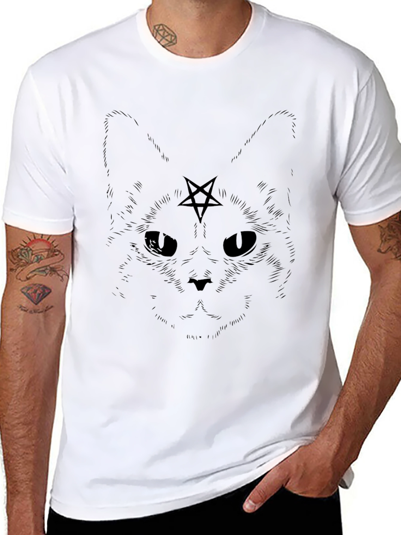 Black Occult Cat T-Shirt - Black Graphic Tee view 8