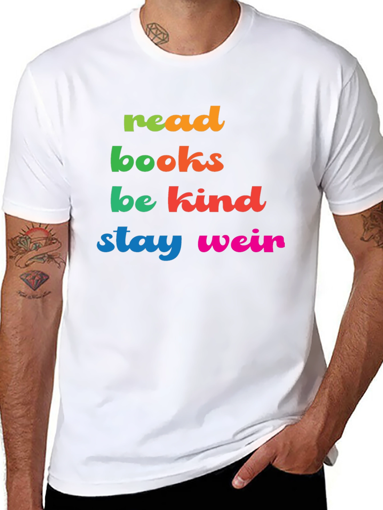 Black Read Books Be Kind Stay Weird Graphic Tee view 8