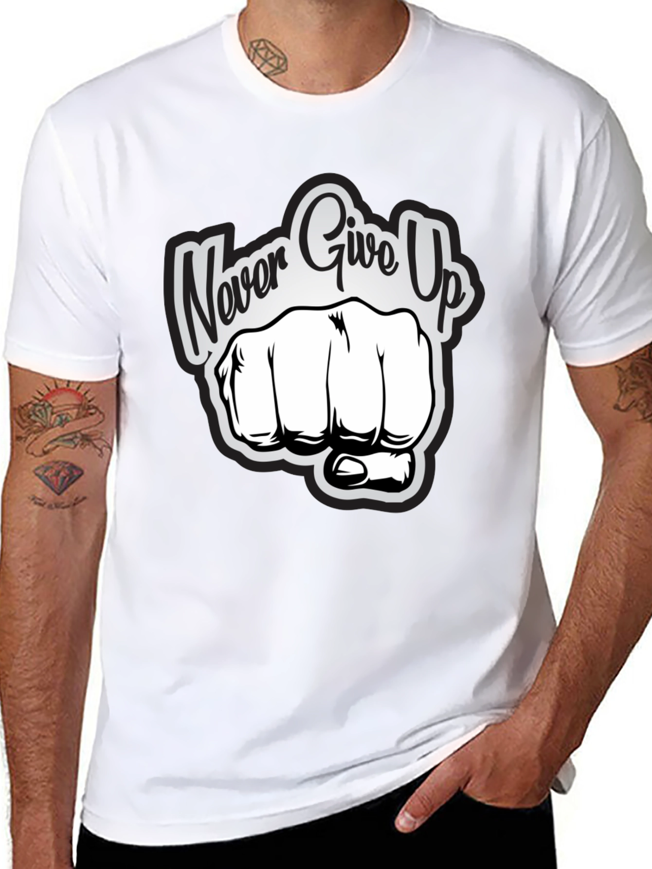Black Never Give Up Graphic Print T-Shirt view 8