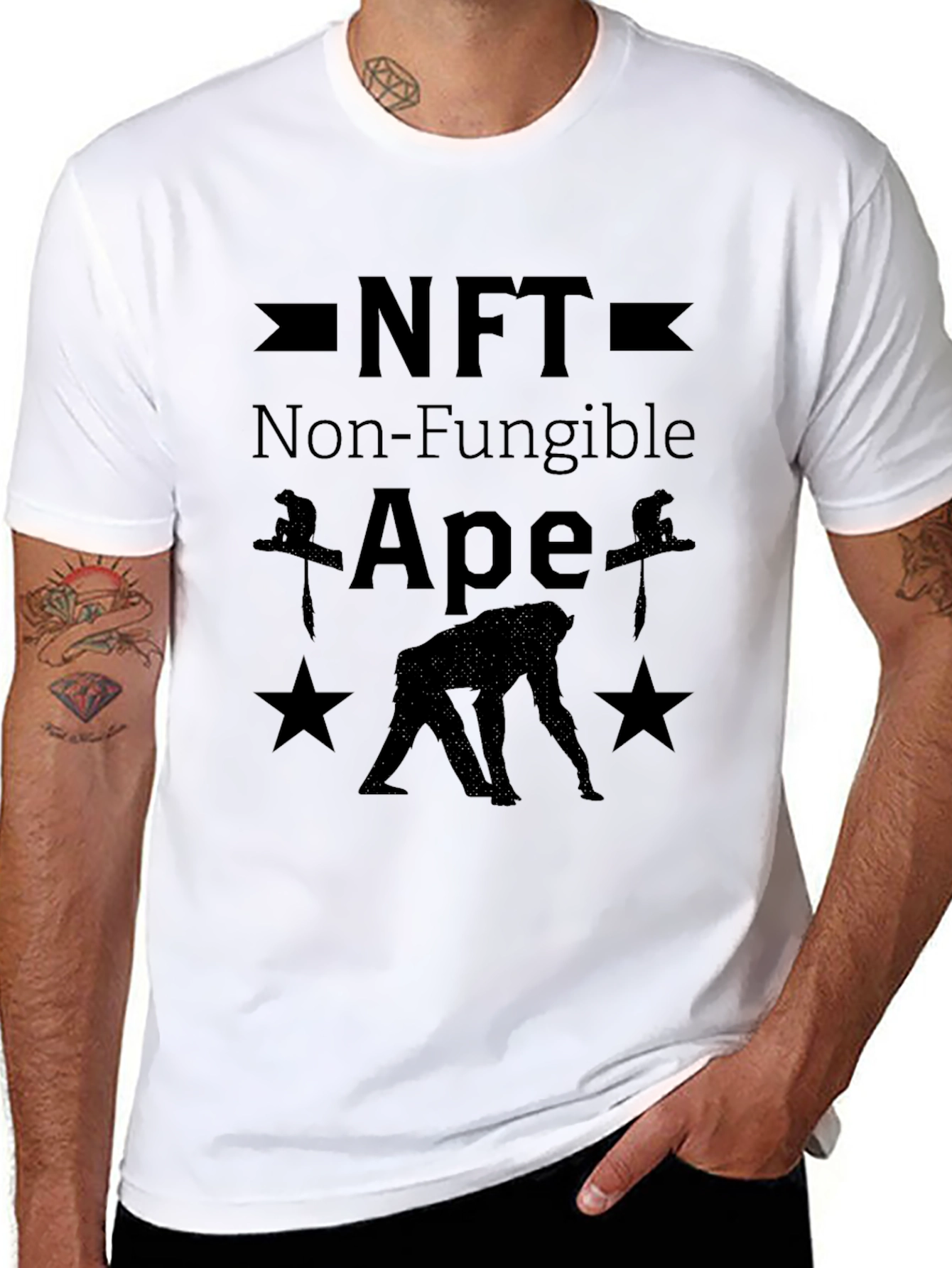 Black NFT Non-Fungible Ape Men's Black Graphic T-Shirt view 8