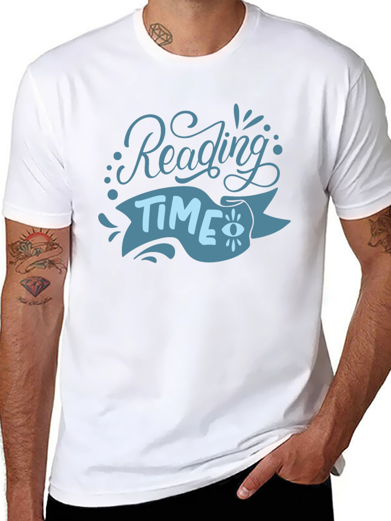 Black Reading Time Graphic Tee - Black Cotton T-Shirt view 8
