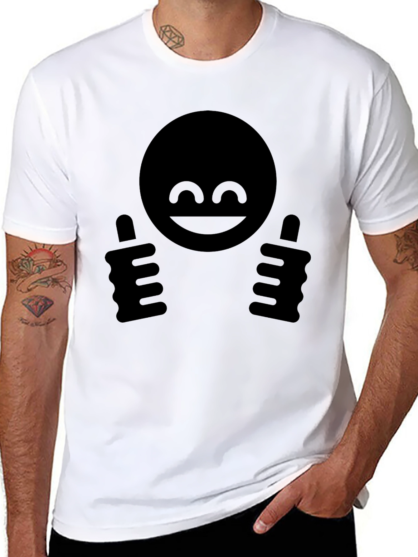 Black Thumbs Up Smiley Face Graphic T-Shirt view 8
