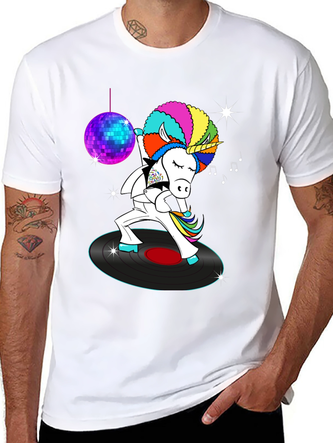 Black Disco Unicorn Graphic T-Shirt - Funky Dance Tee view 8