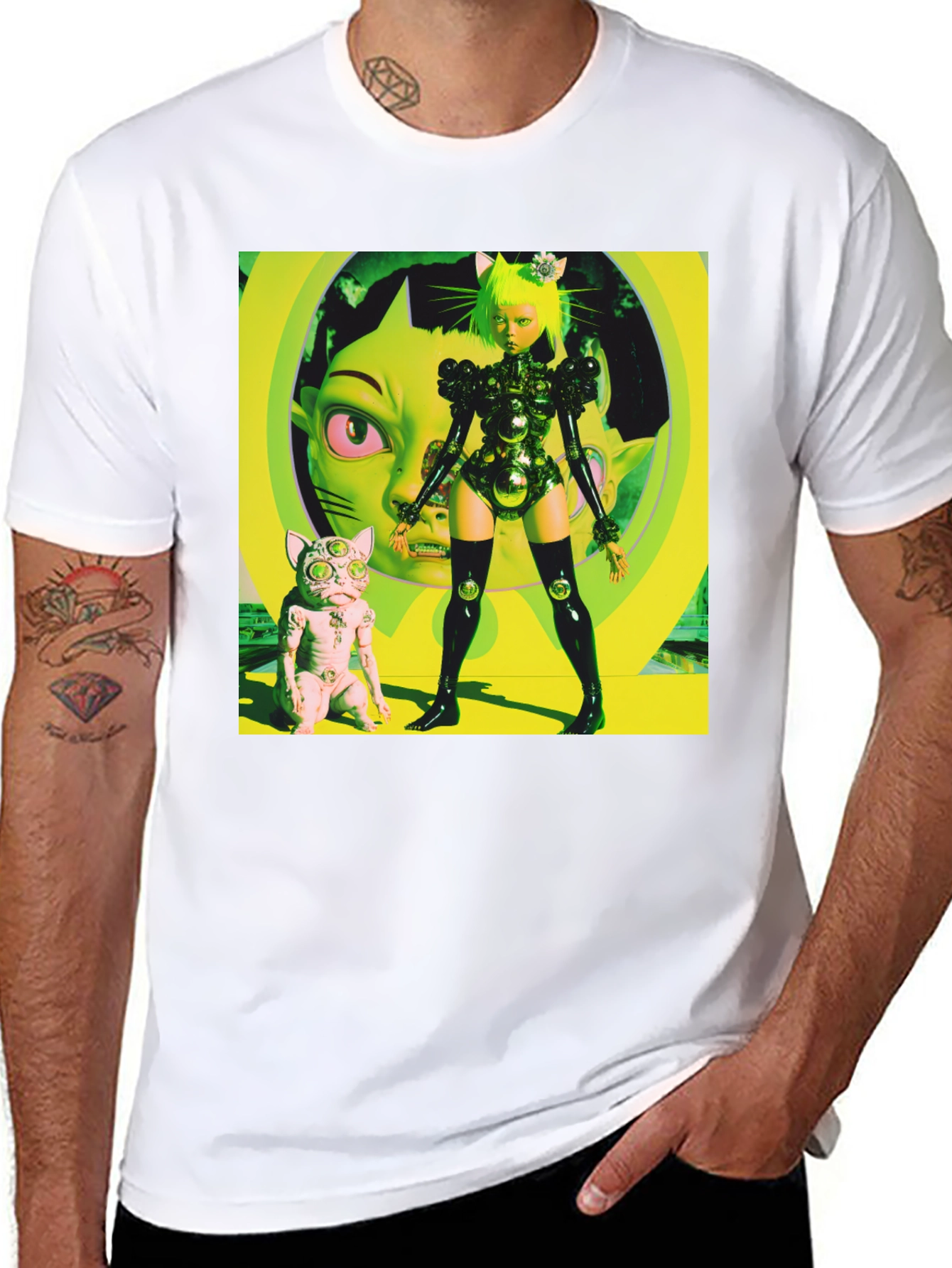Black Cyberpunk Cat Girl T-Shirt - Bold Graphic Tee view 8