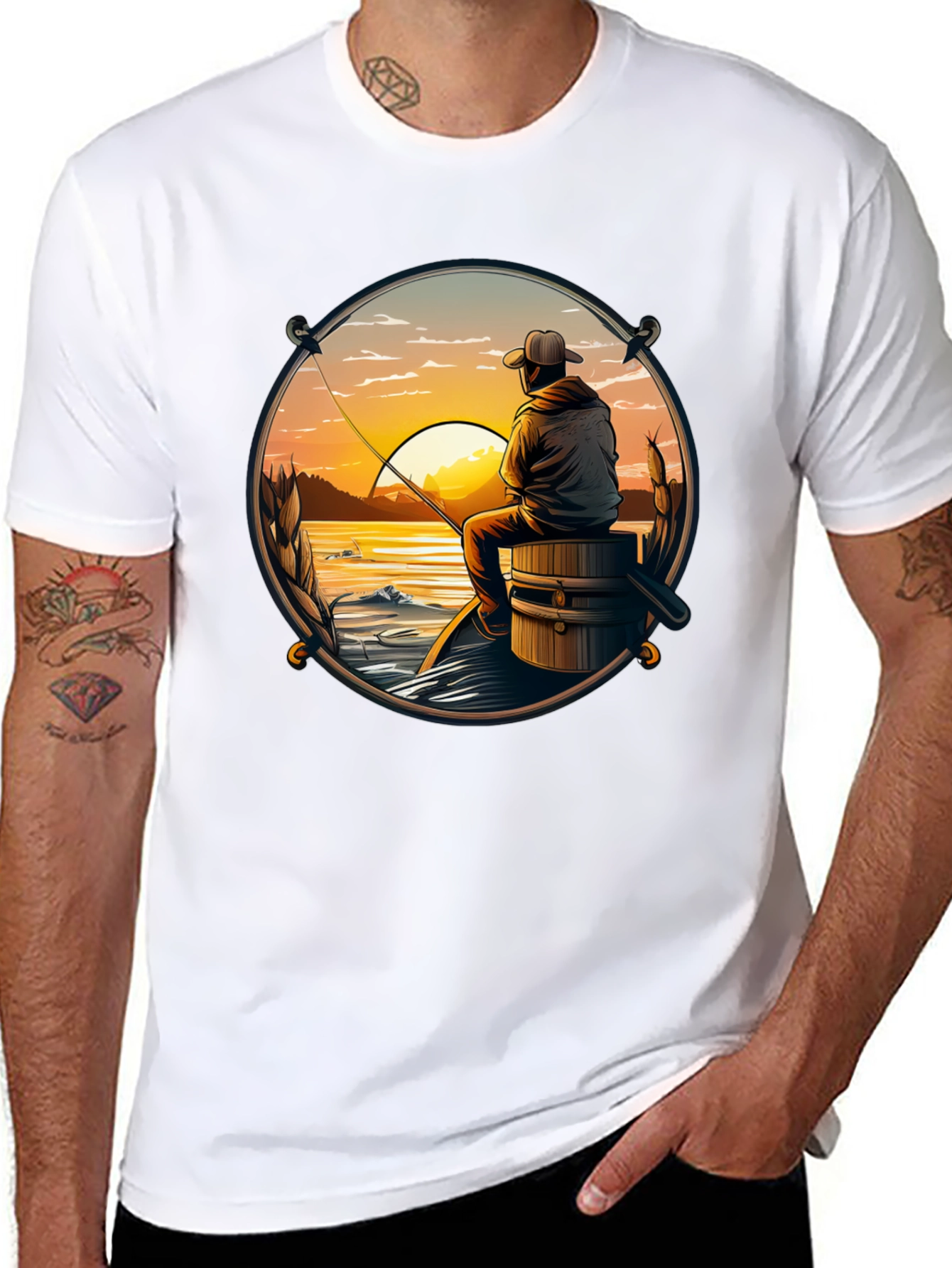 Black Fishing Sunset T-Shirt view 8