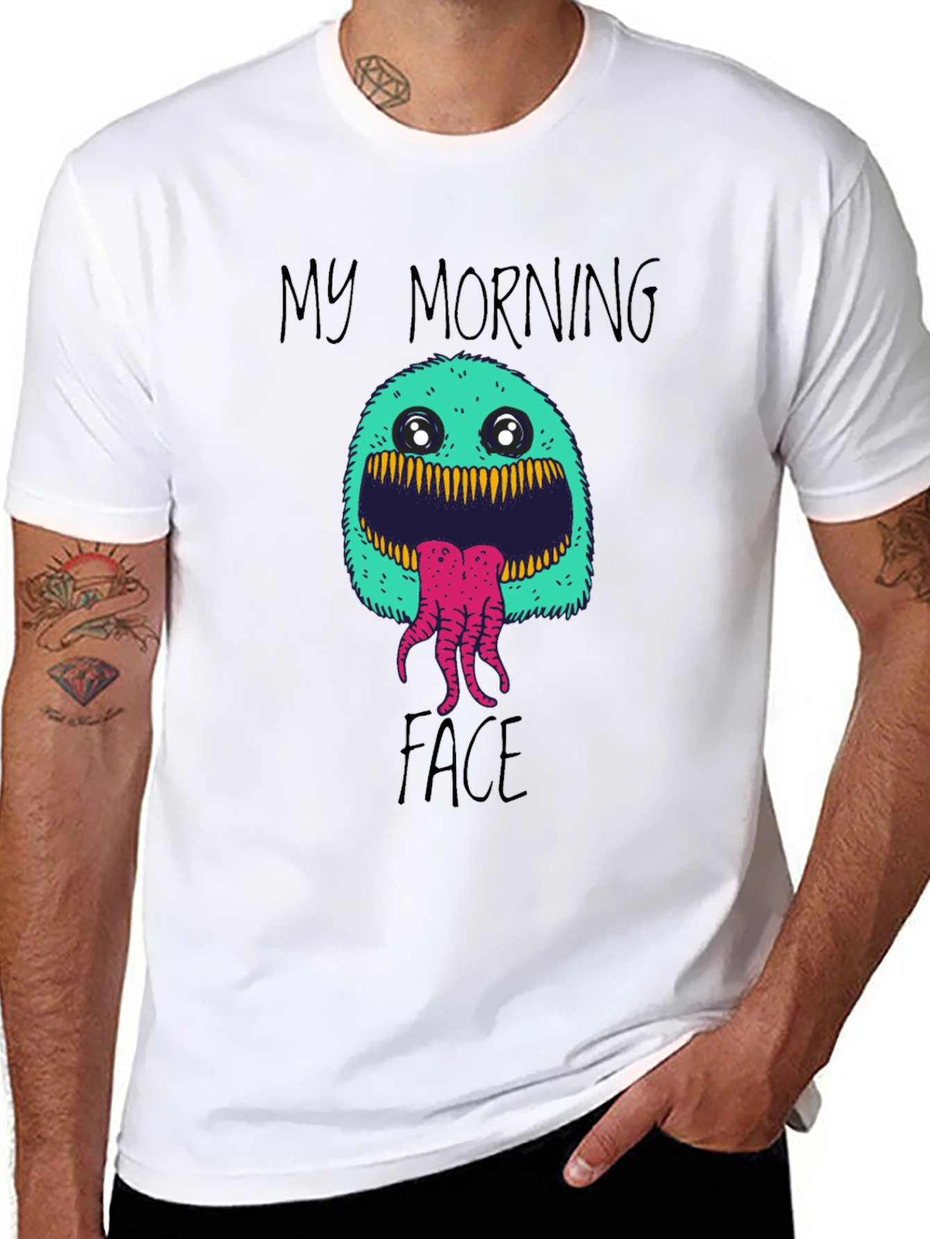 Black My Morning Face T-Shirt - Funny Monster Graphic Tee view 8