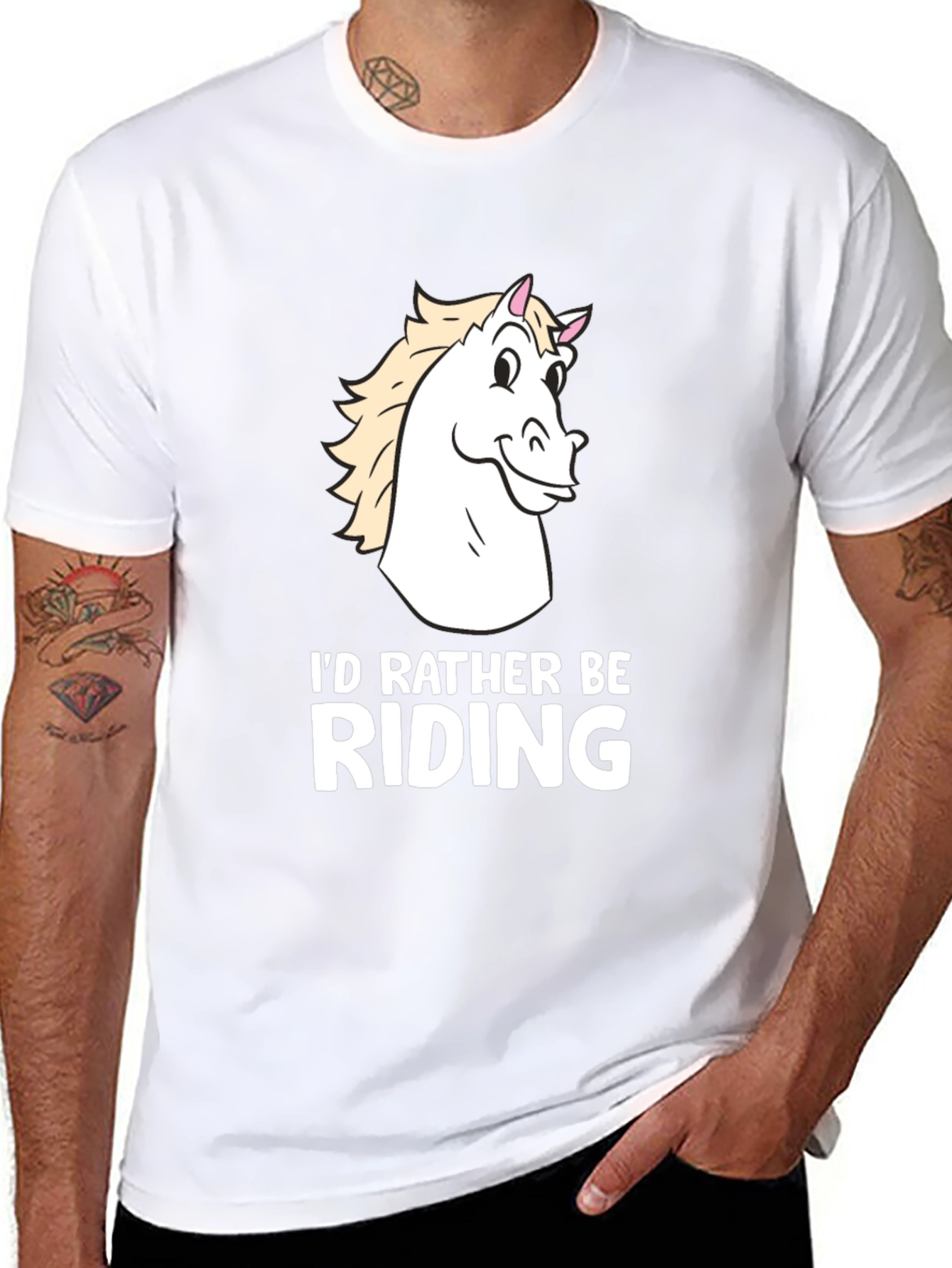 Black I'd Rather Be Riding Horse T-Shirt - Black Cotton Tee view 8