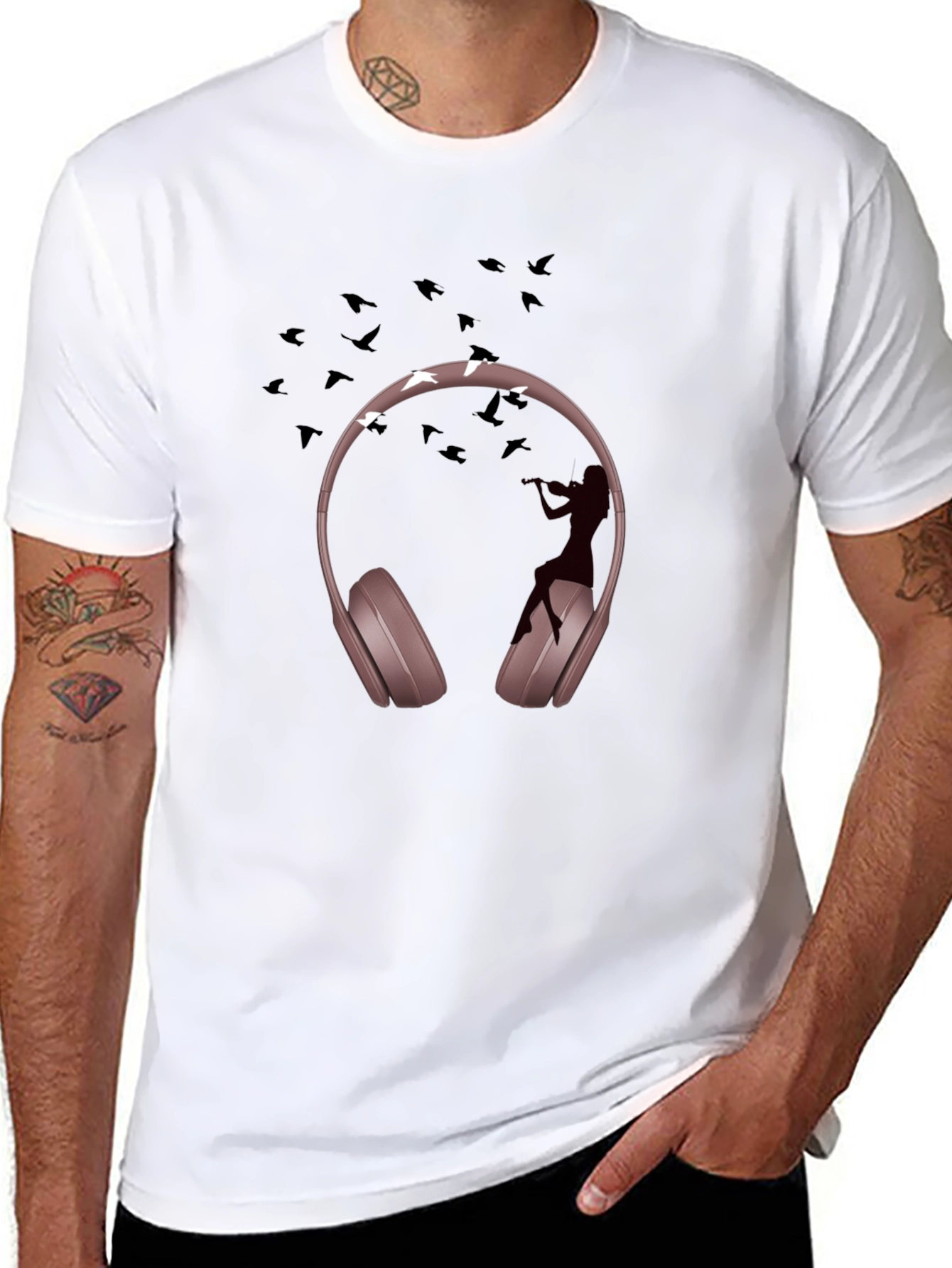Black Headphones Music Graphic T-Shirt - Black view 8