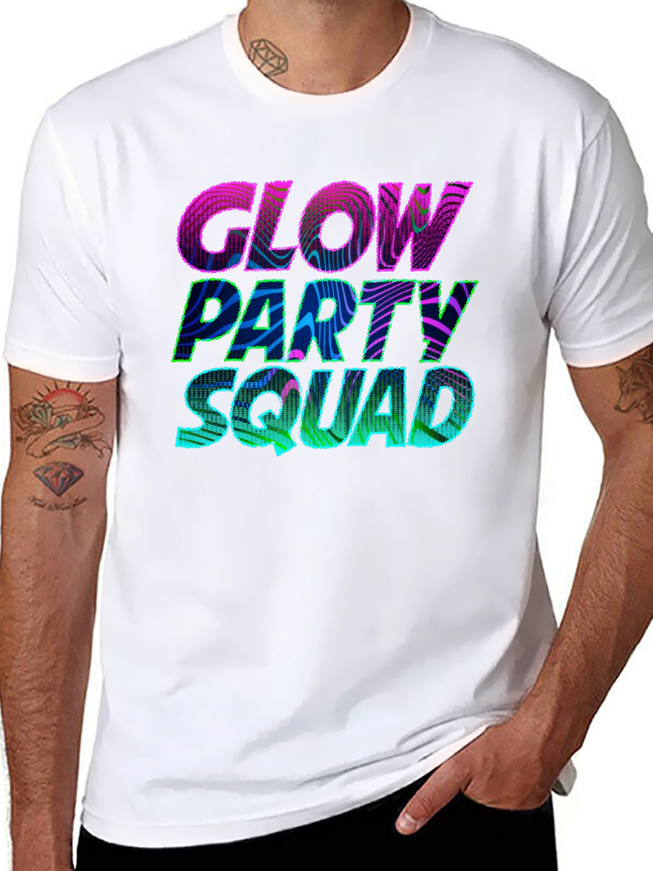 Black Glow Party Squad T-Shirt - Vibrant Neon Design view 8