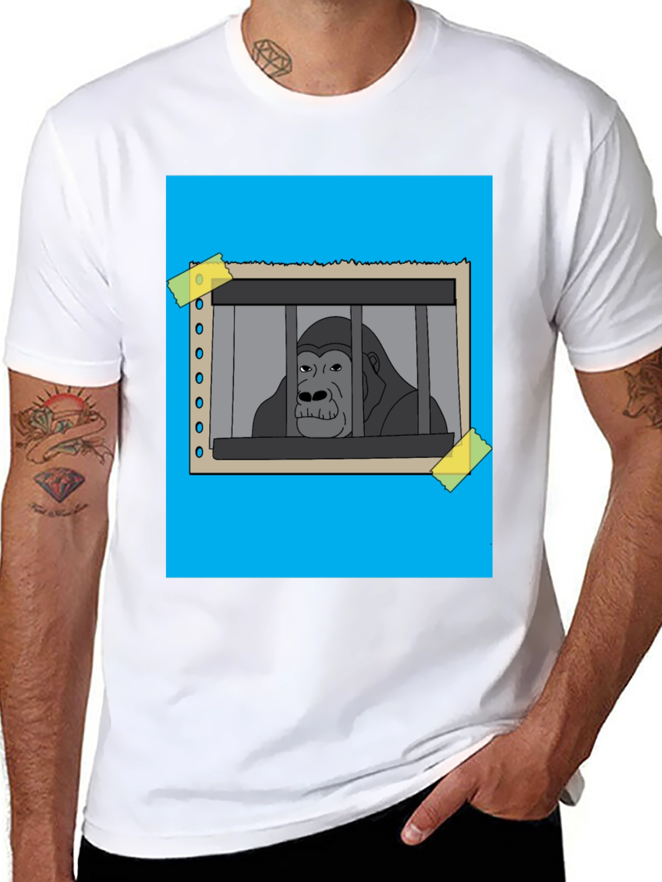 Black Gorilla Behind Bars Graphic T-Shirt view 8