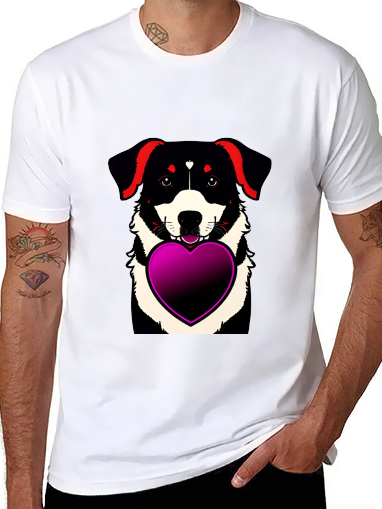 Black Dog with Heart T-Shirt - Men's Black Tee view 8