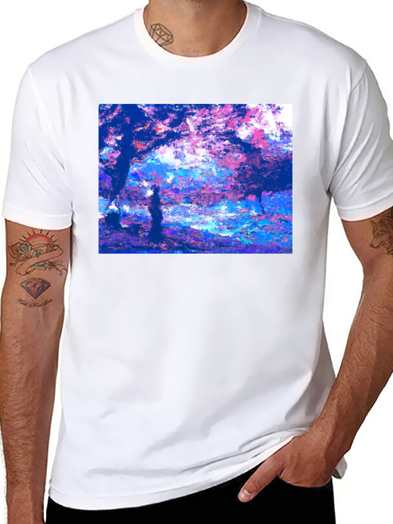 Black Impressionist Trees Black T-Shirt view 8