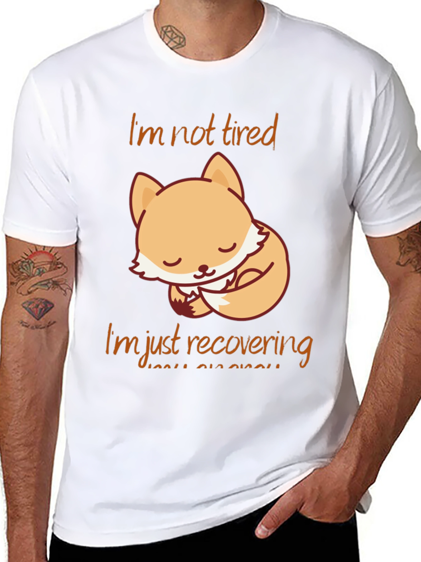 Black Cute Fox "I'm Not Tired" Graphic T-Shirt view 8
