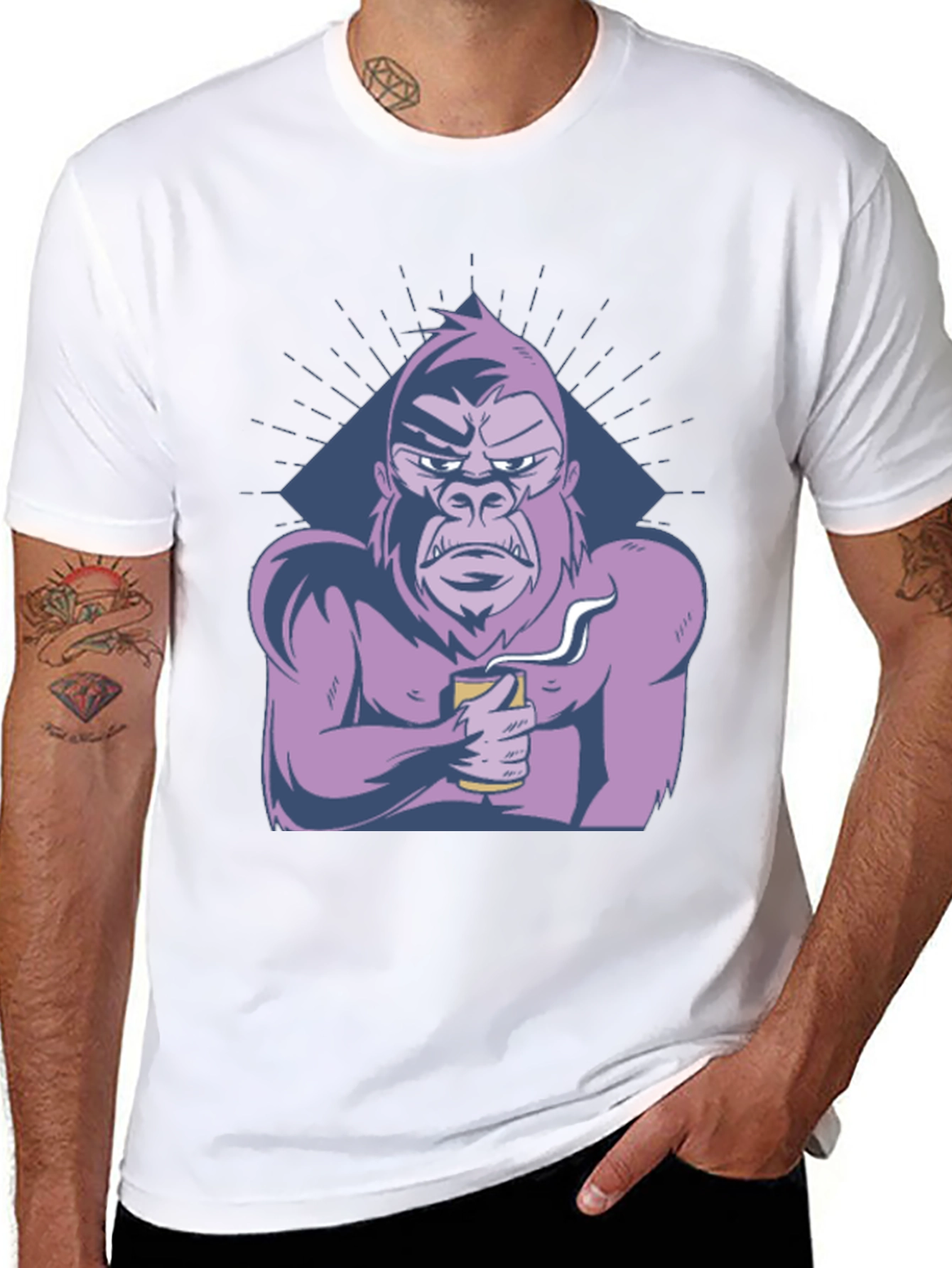 Black Cool Gorilla T-Shirt - Coffee Lover Ape Tee view 8