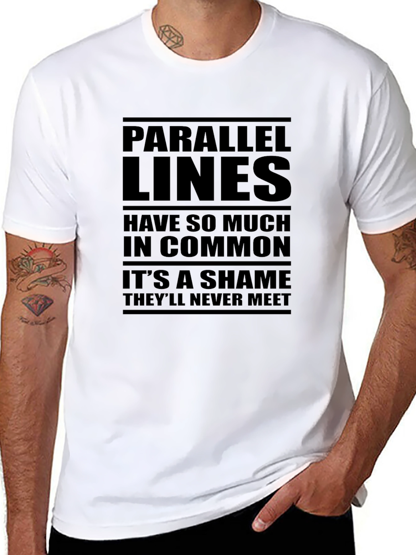 Black Parallel Lines Graphic Tee - Never Meet Funny T-Shirt view 8
