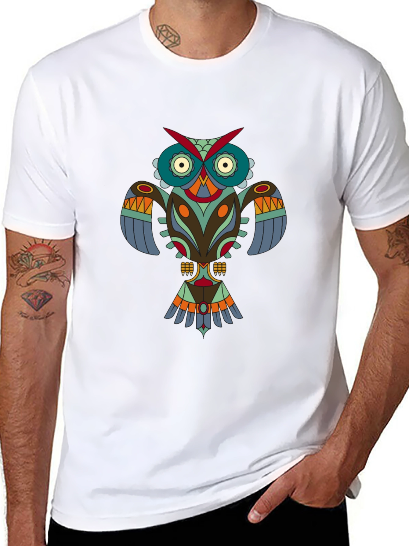 Black Tribal Owl Graphic Tee - Modern Menswear view 8
