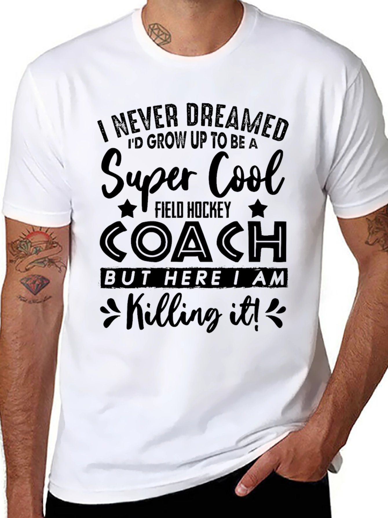 Black Super Cool Field Hockey Coach Graphic T-Shirt view 8
