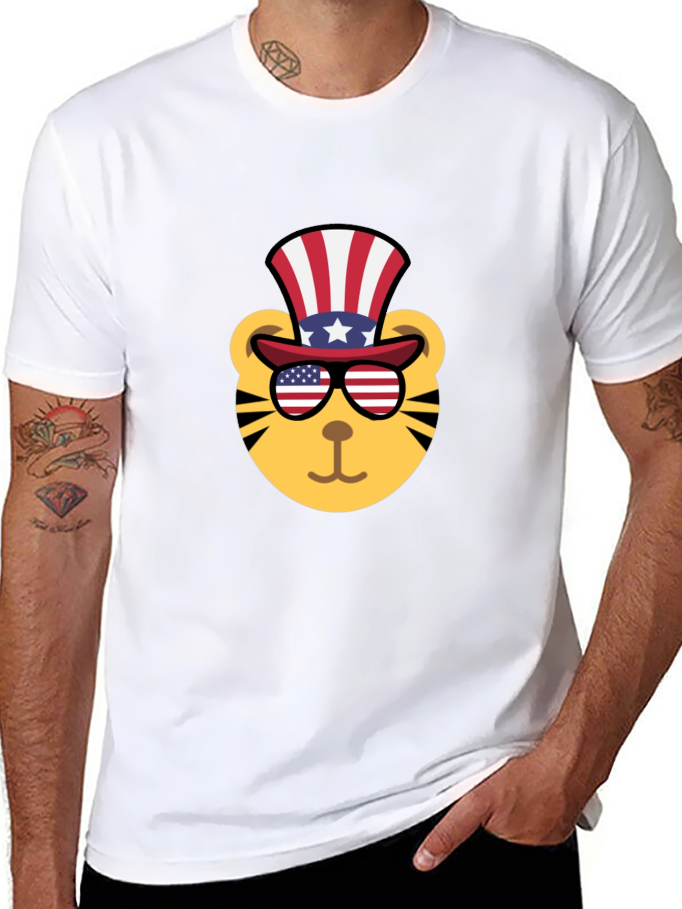 Black Patriotic Tiger Graphic Tee - Men's Black T-Shirt view 8