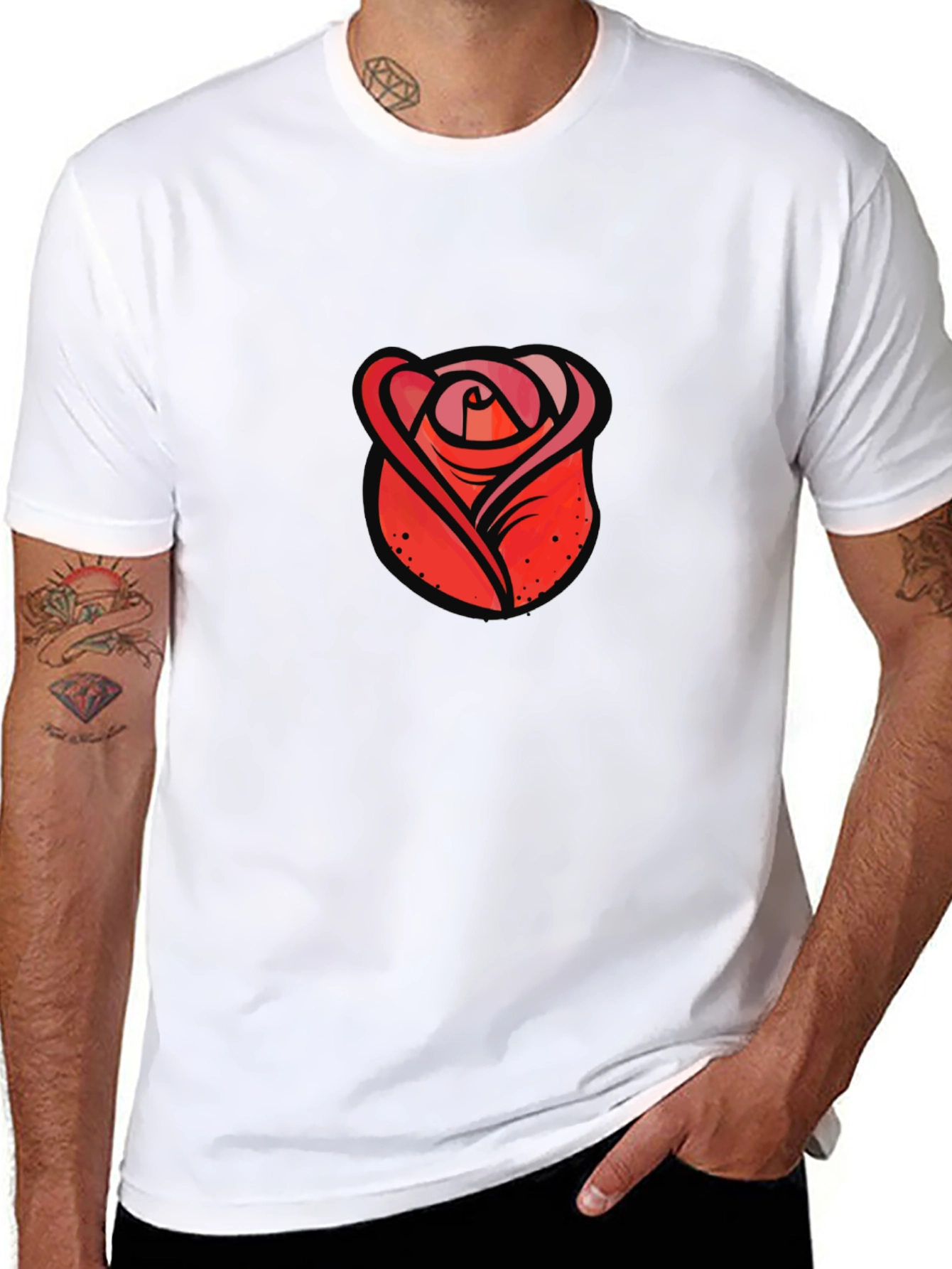 Black Red Rose Graphic Black T-Shirt view 8