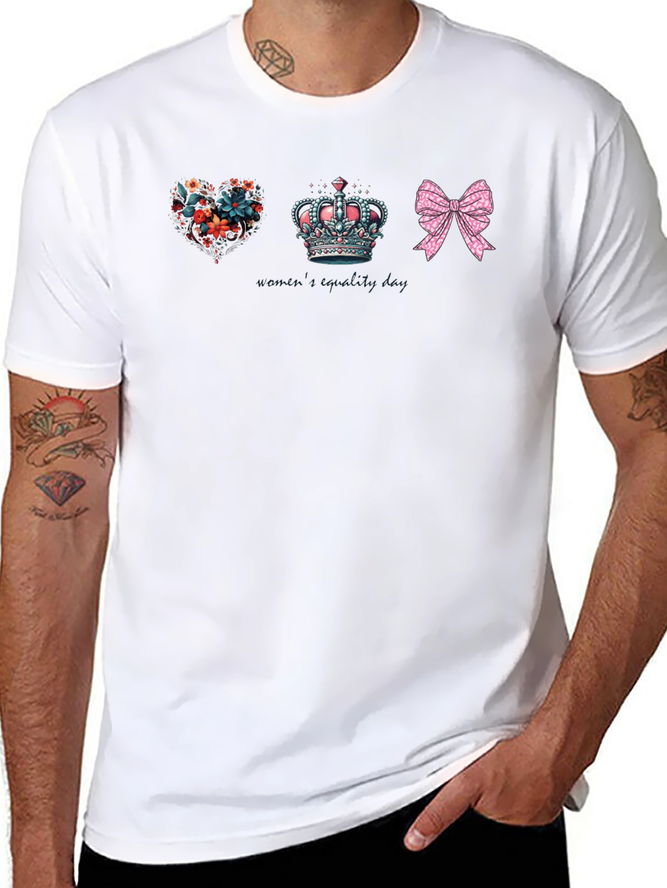 Black Floral Heart Crown Bow Graphic Tee - Unisex view 8