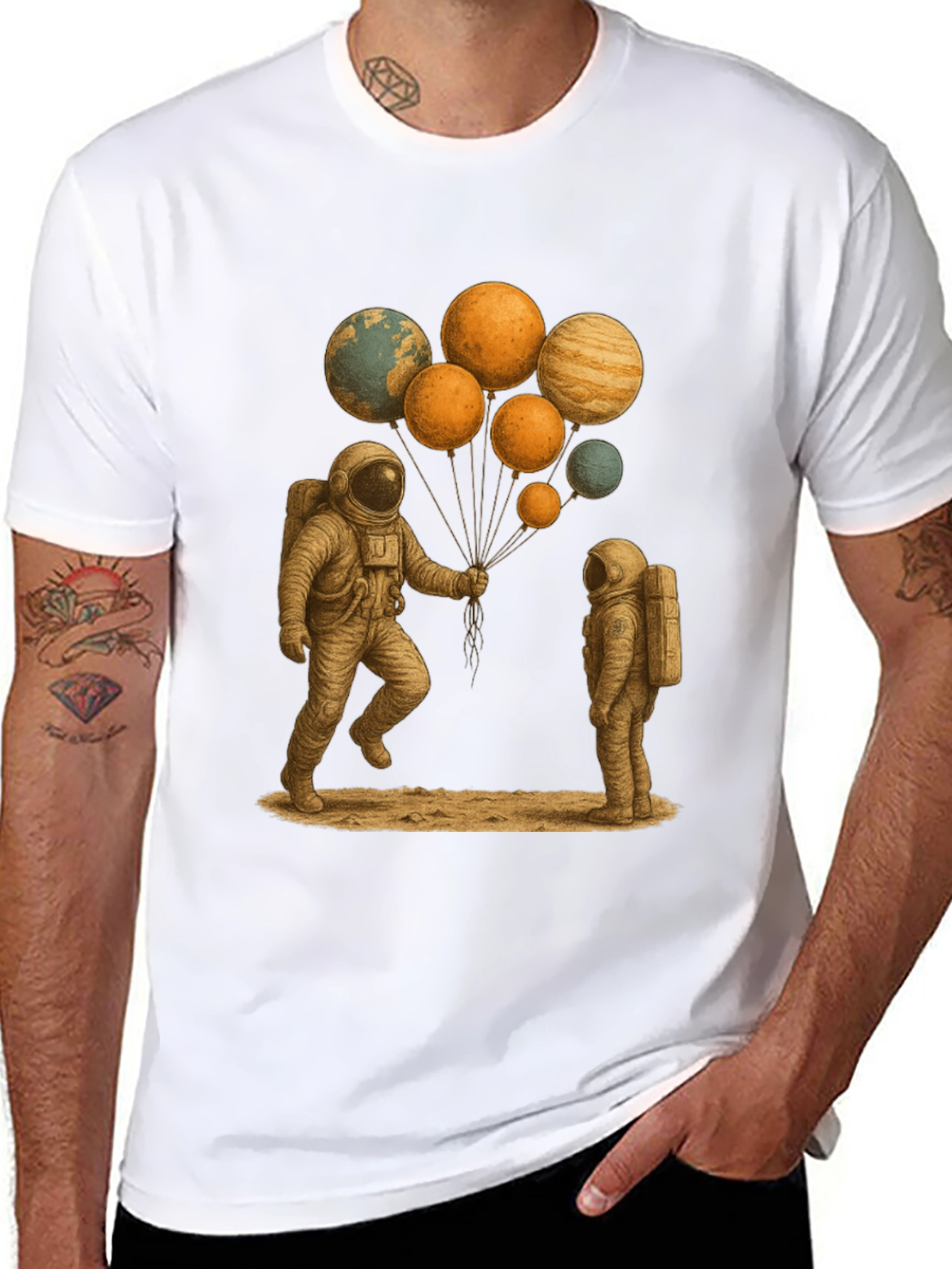 Black Astronauts and Planet Balloons Graphic Tee view 8