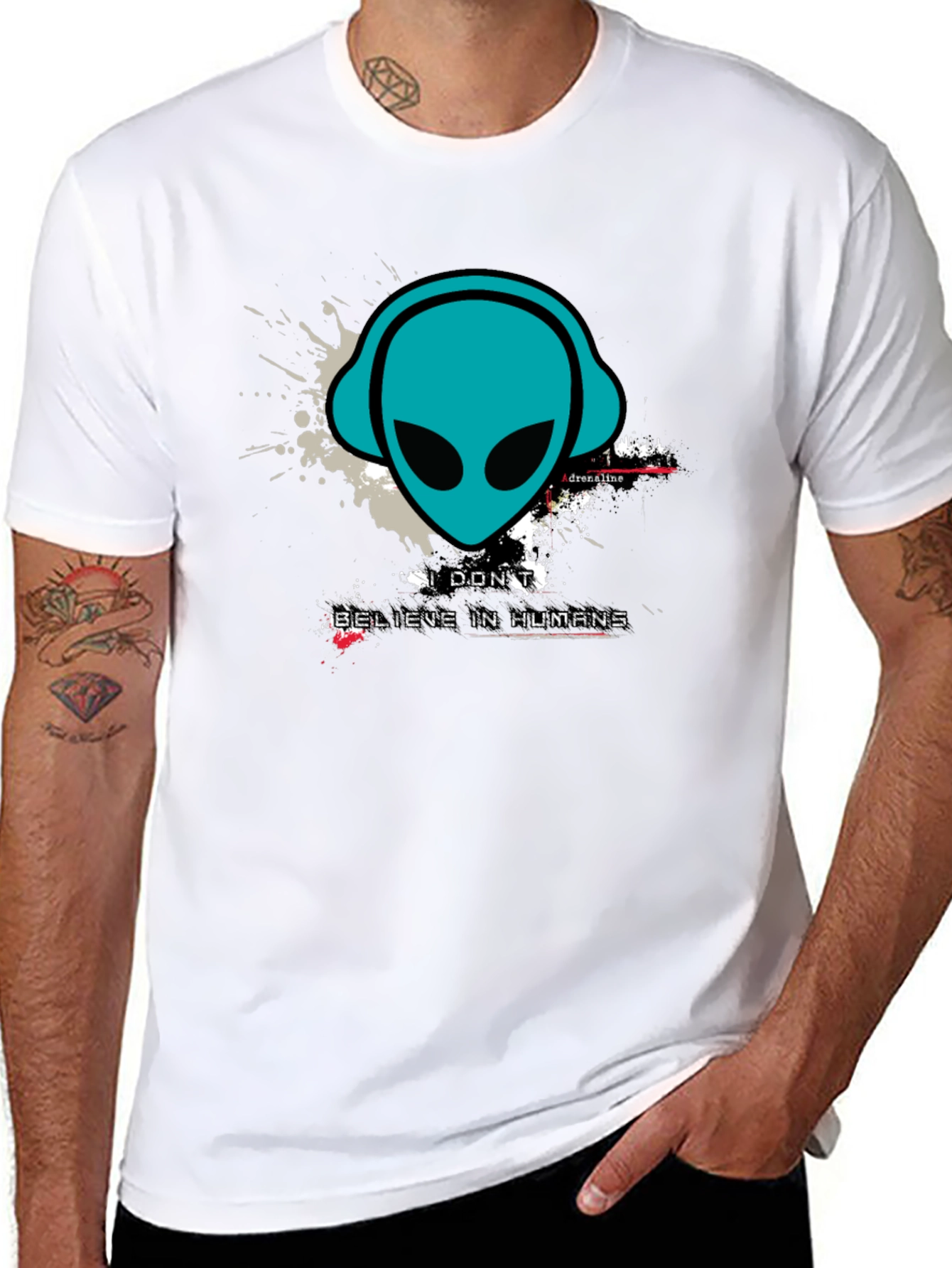 Black Alien Headphones Graphic Tee - Believe in Humans? view 8
