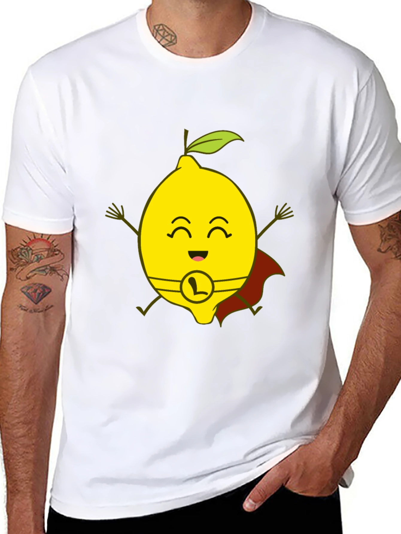 Black Super Lemon T-Shirt - Funny Cartoon Hero Tee view 8