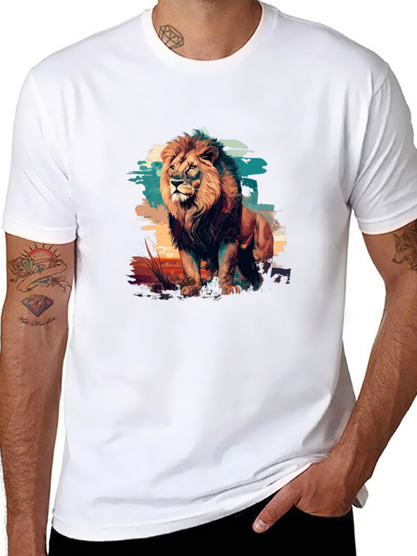Black Lion Graphic Print Black T-Shirt view 8