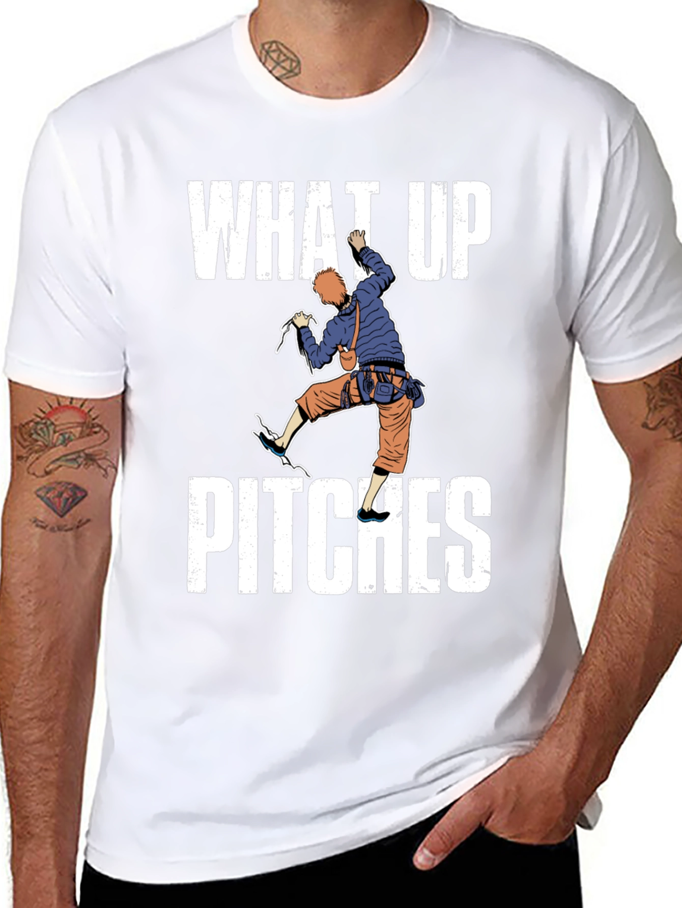 Black What Up Pitches Climbing Graphic T-Shirt view 8